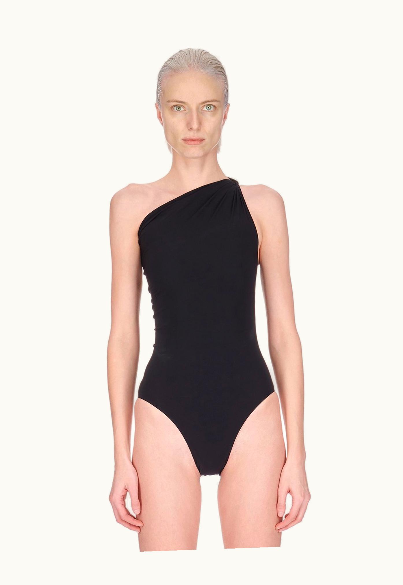 Rick Owens Rick Owens SS24 Lido Twist Bather In Black Stretch Nylon Jersey