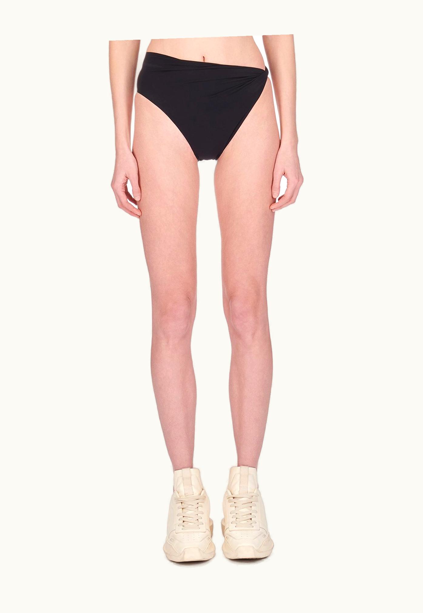 Rick Owens Rick Owens SS24 Lido Twist Bikini Bottom In Black Stretch Nylon Jersey