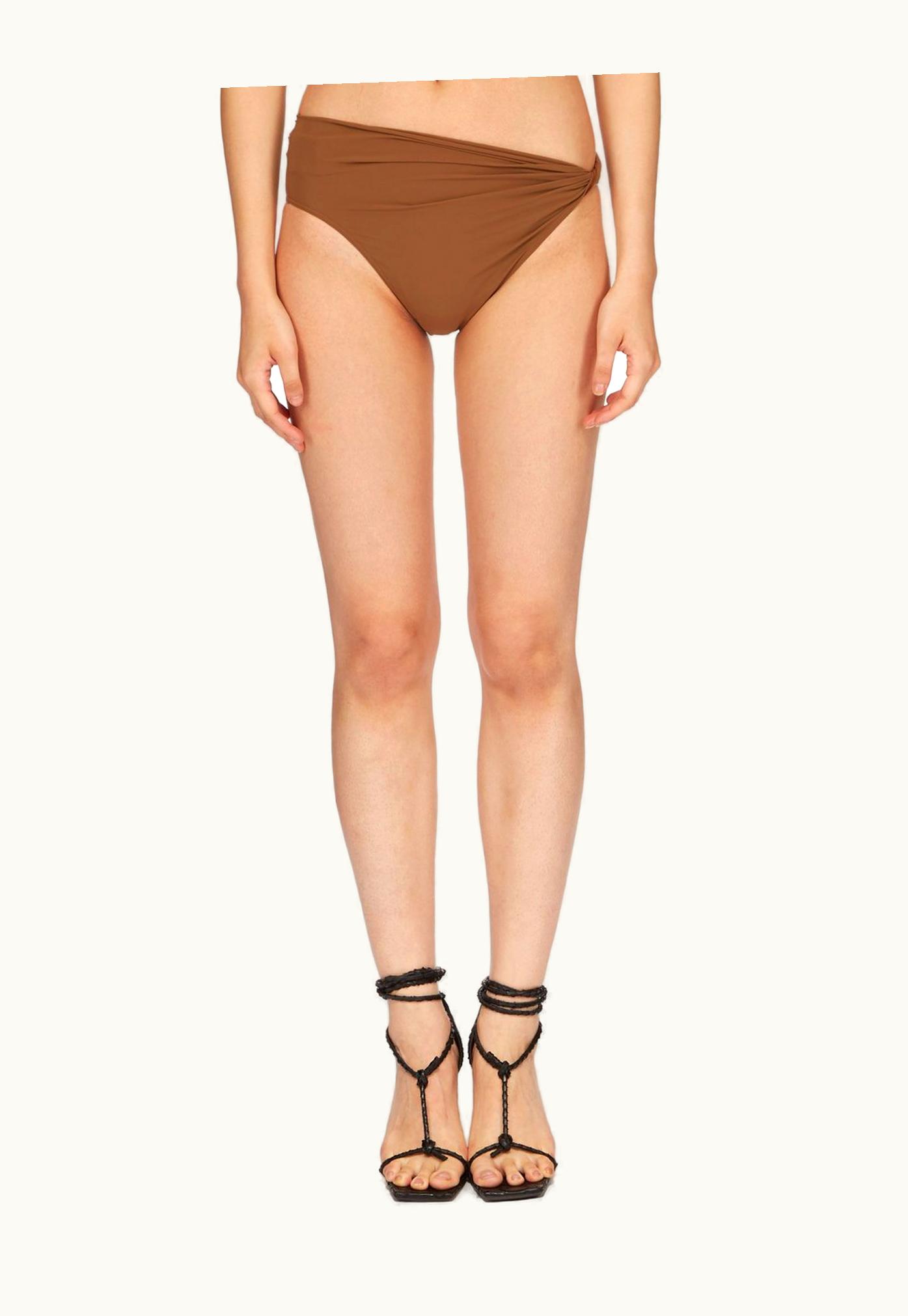 Rick Owens Rick Owens SS24 Lido Twist Bikini Bottom In Khaki Brown Stretch Nylon Jersey
