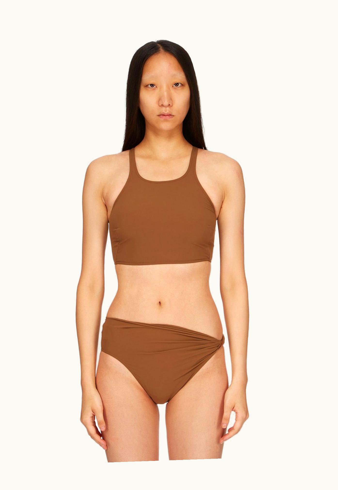 Rick Owens Rick Owens SS24 Lido Tank Bikini Top In Khaki Brown Stretch Nylon Jersey