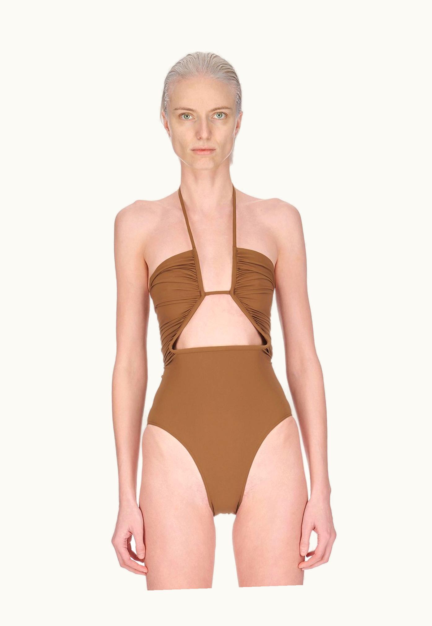 Rick Owens Rick Owens SS24 Lido Prong Bather In Khaki Brown Stretch Nylon Jersey