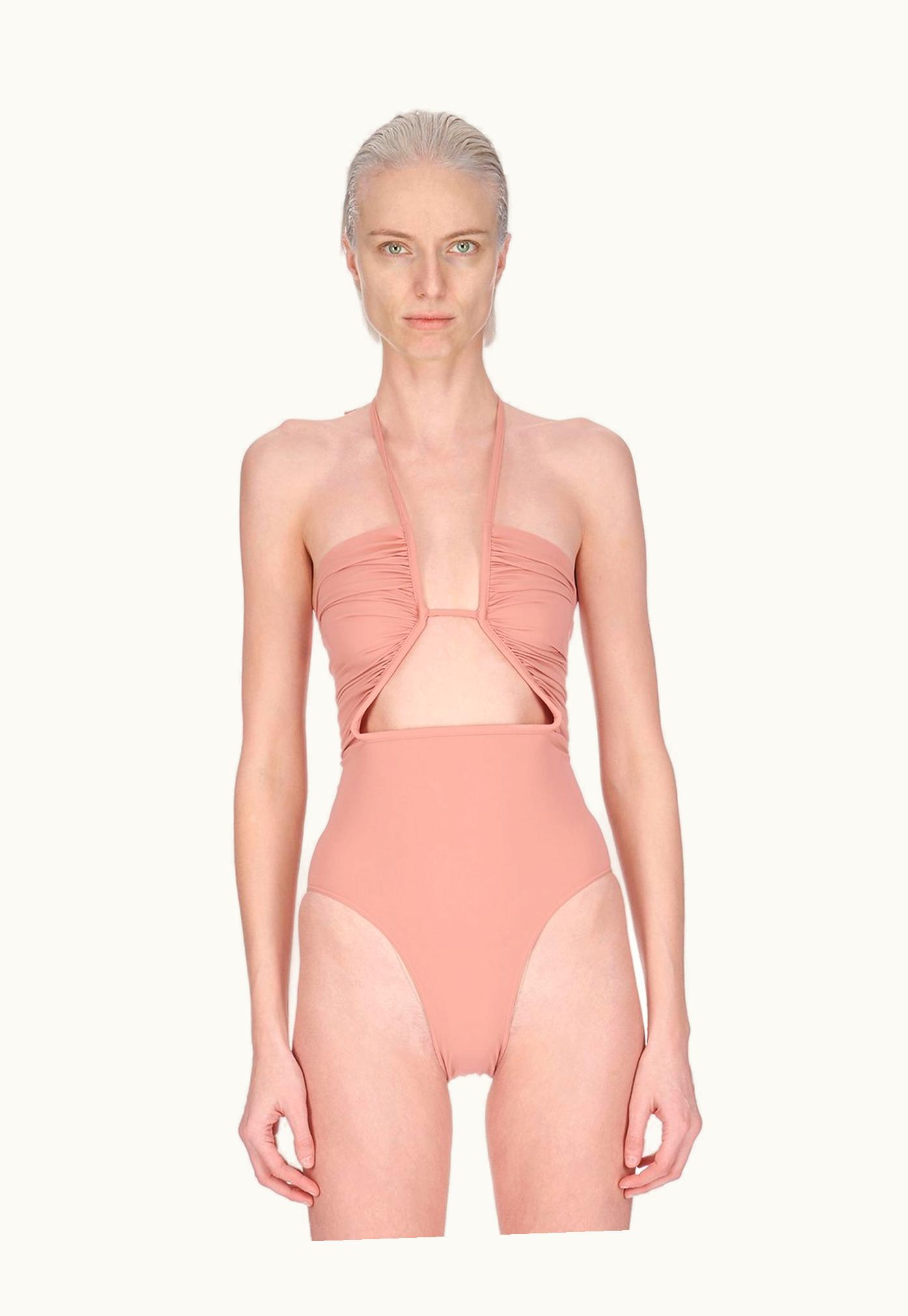 Rick Owens Rick Owens SS24 Lido Prong Bather In Dusty Pink Stretch Nylon Jersey