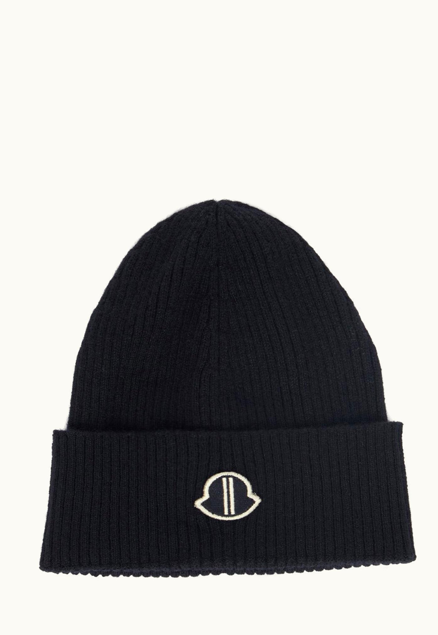 Rick Owens Moncler + Rick Owens FW23 Beanie In Black Rib Knit Cashmere