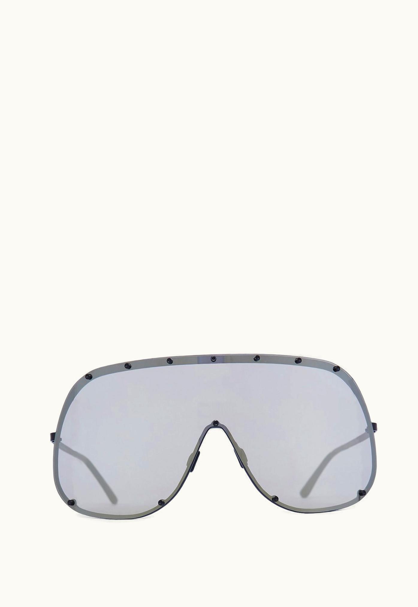 Rick Owens Rick Owens Shield Sunglasses Features A Black Surgical Stainless Steel Frame, A Voluminous Curved Gold Mirror Lens And A Rubber Nose Pad
