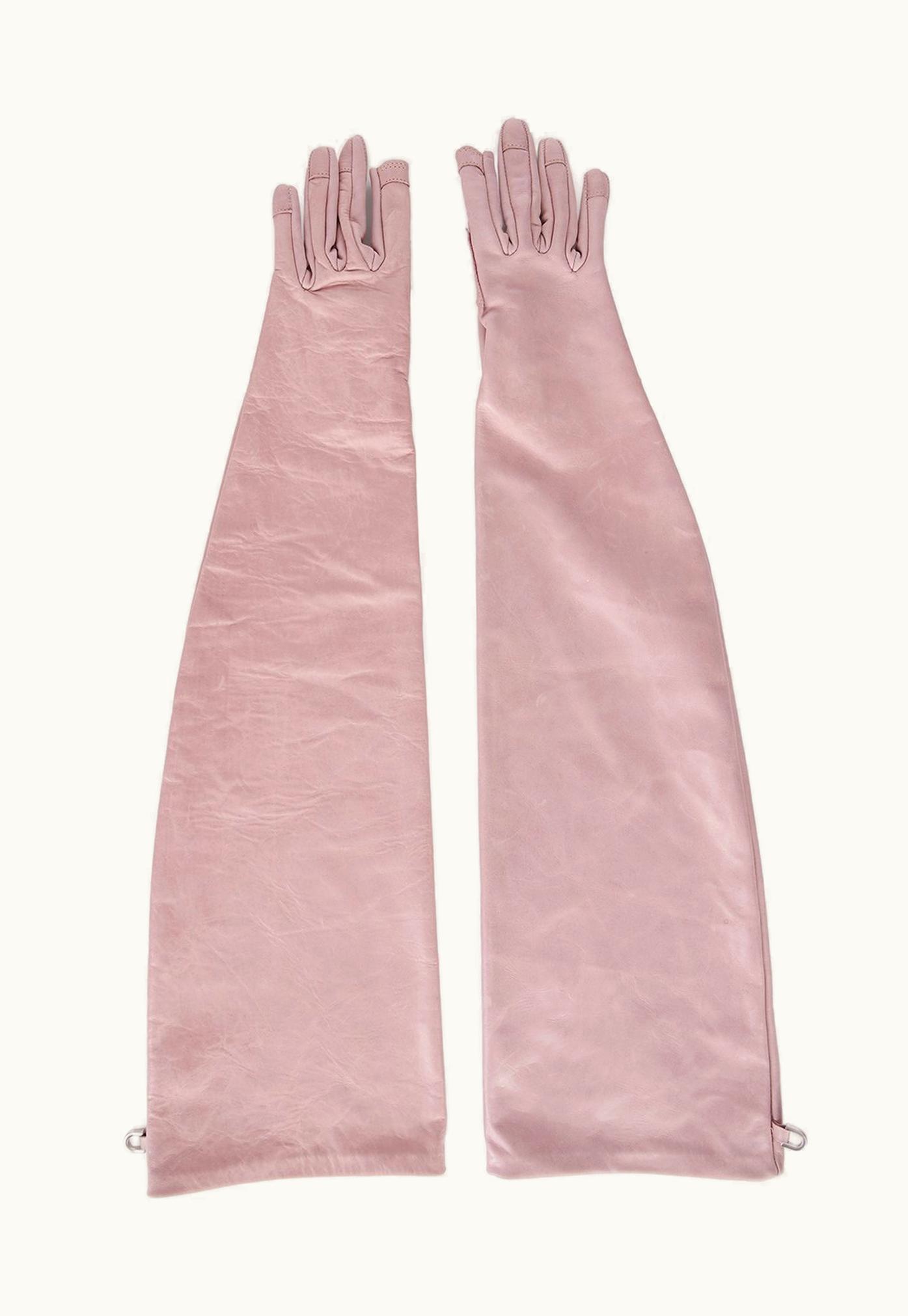 Rick Owens Rick Owens FW23 Luxor Runway Long Gloves In Dusty Pink Sugar Calf Leather