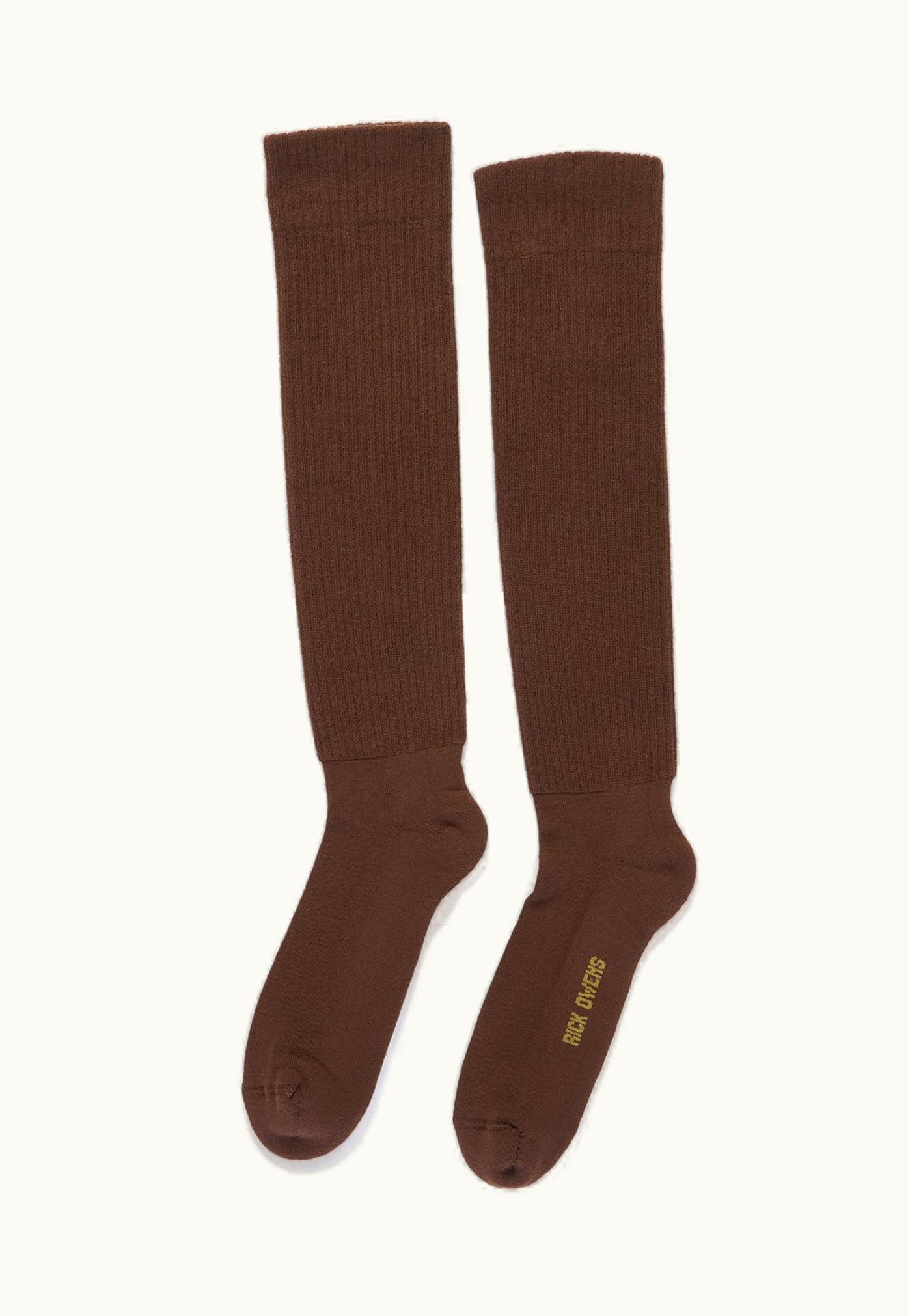 Rick Owens Rick Owens FW23 Luxor Knee High Socks In Brown And Acid Cotton Knit
