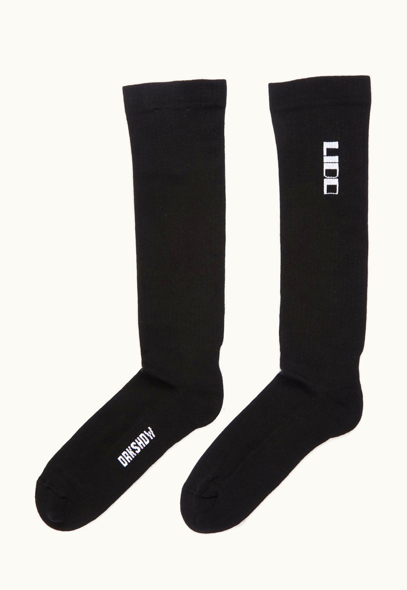 Rick Owens Rick Owens DRKSHDW SS24 Lido Knee High Socks In Black / Milk Cotton Knit