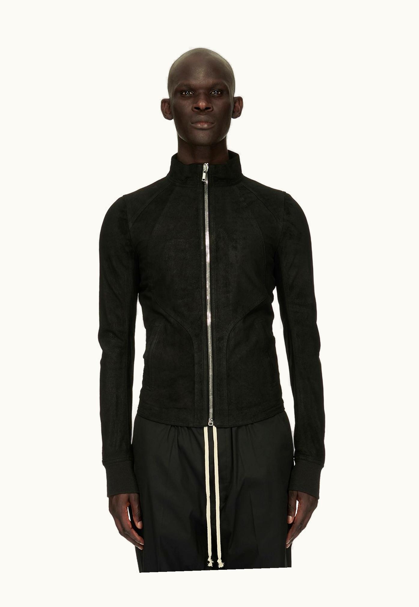 Rick Owens Rick Owens Forever Intarsia High Neck Jacket In Black Blister Lamb Leather