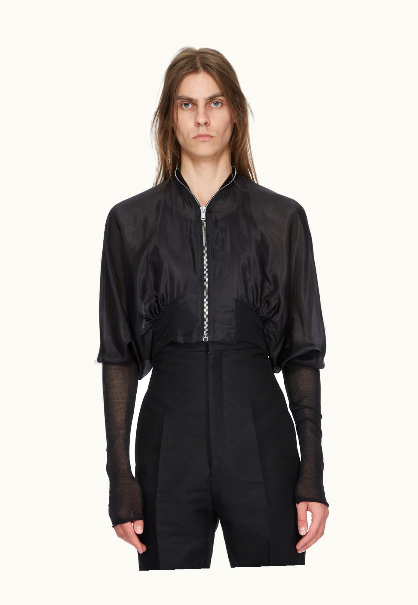 Rick Owens Rick Owens SS24 Lido Runway Batwing Flight In Black Washed Silk Habotai And Mini Rib Jersey