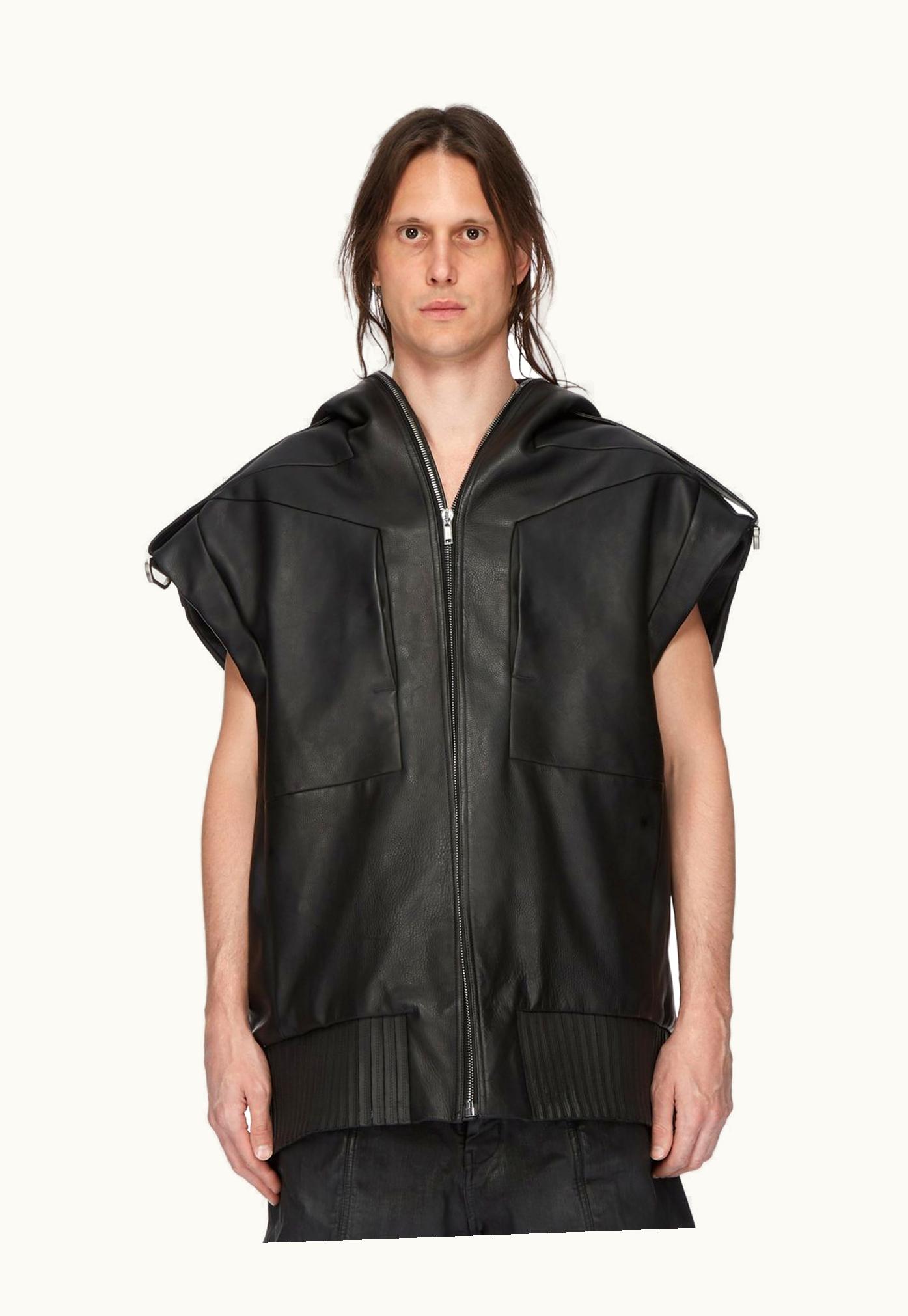 Rick Owens Rick Owens SS24 Lido Runway Lido Sleeveless Hoodie In Black Oily Calf