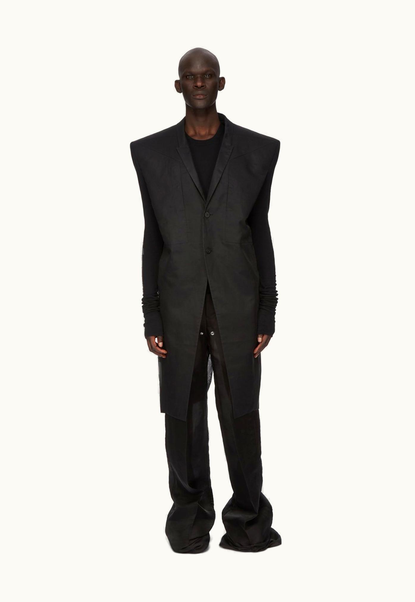 Rick Owens Rick Owens SS24 Lido Runway Cobra Tatlin Coat In Black Cotton Organdy And Mini Rib Jersey