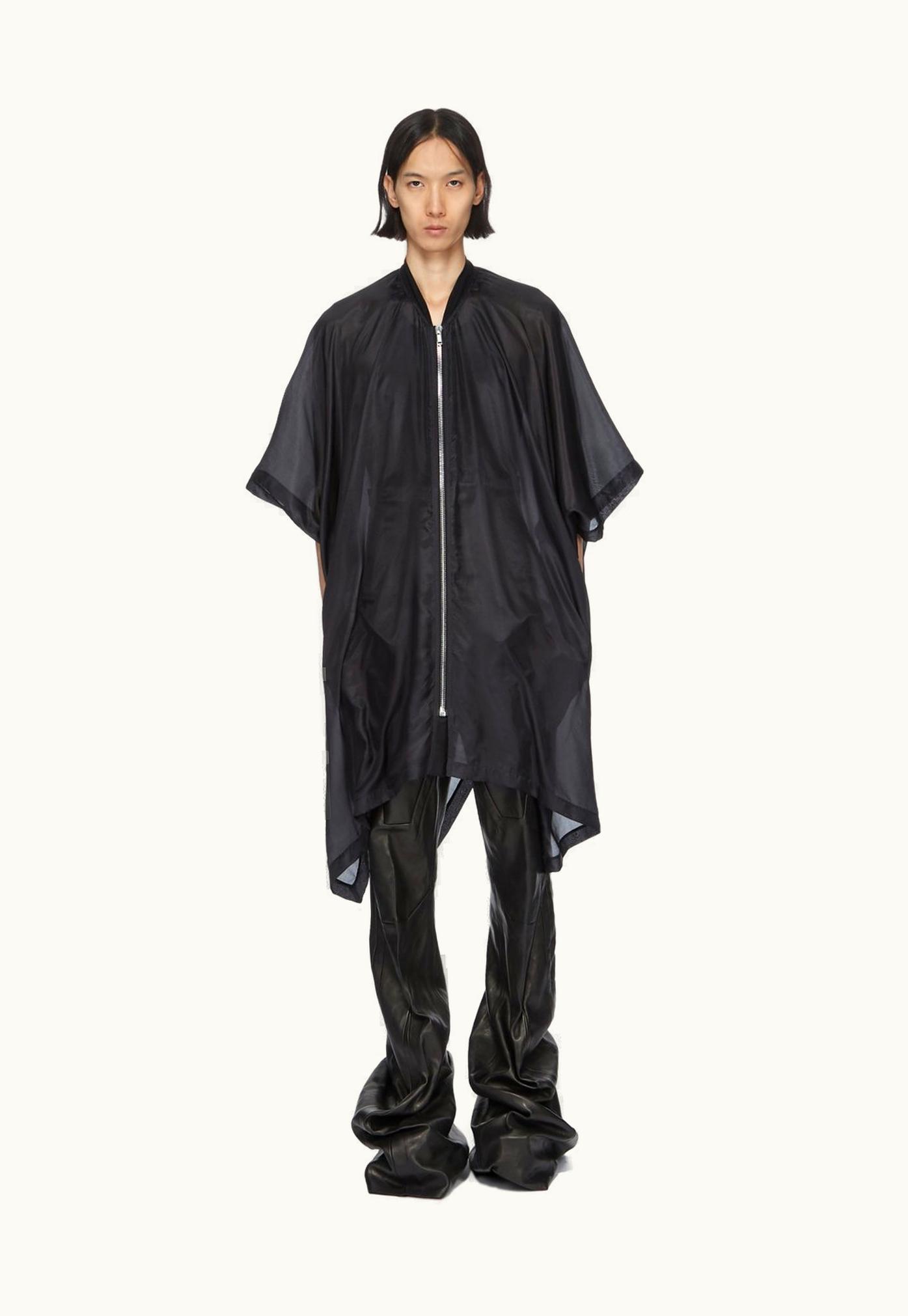 Rick Owens Rick Owens SS24 Lido Runway Sl Poncho Flight In Black Washed Silk Habotai
