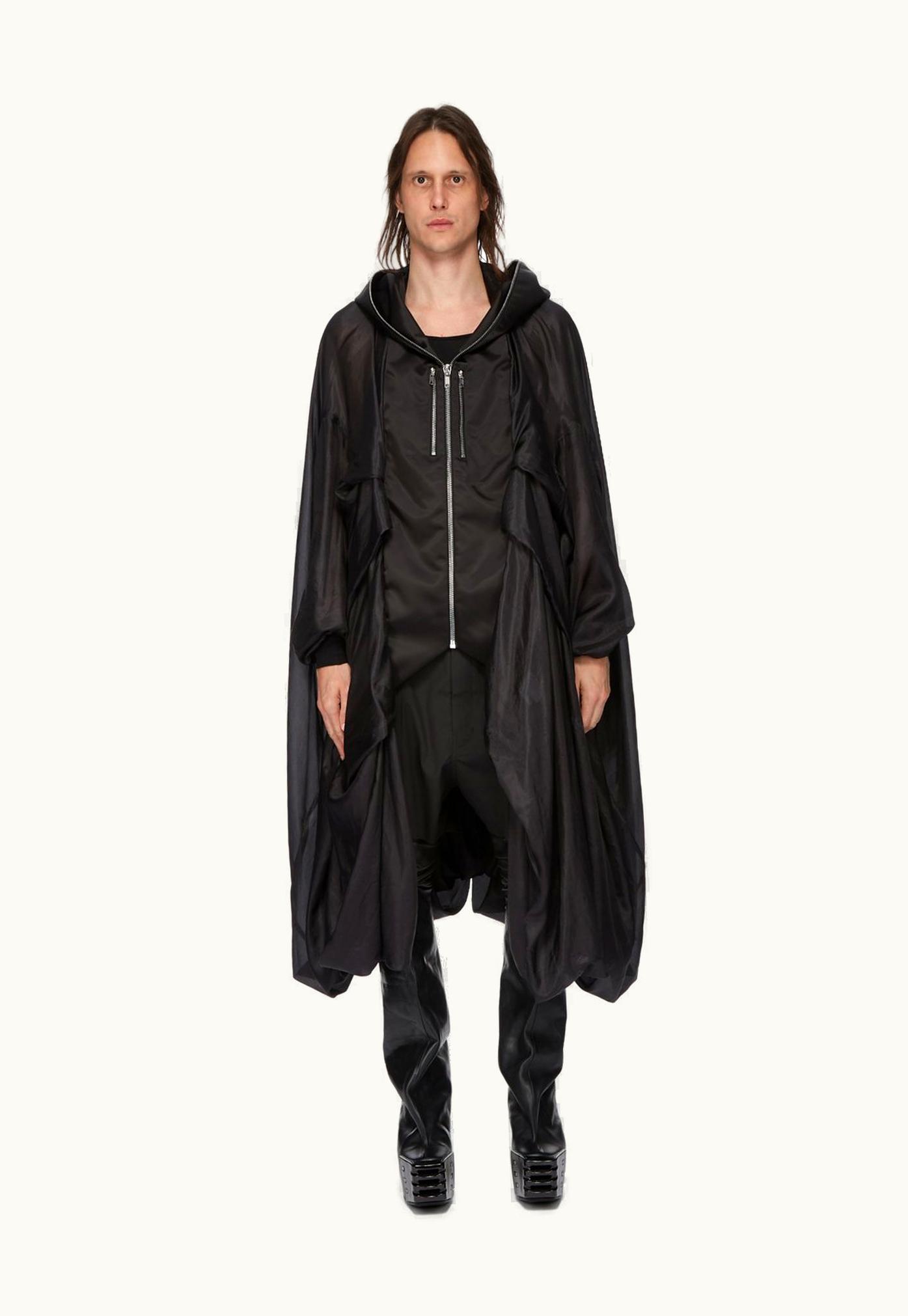 Rick Owens Rick Owens SS24 Lido Runway Lido Bubble Hoodie In Black Washed Silk Habotai And Recycled Bomber