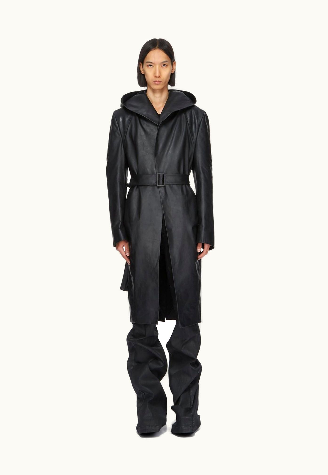 Rick Owens Rick Owens SS24 Lido Runway Minimal Slim Drella Hooded In Black Oily Calf