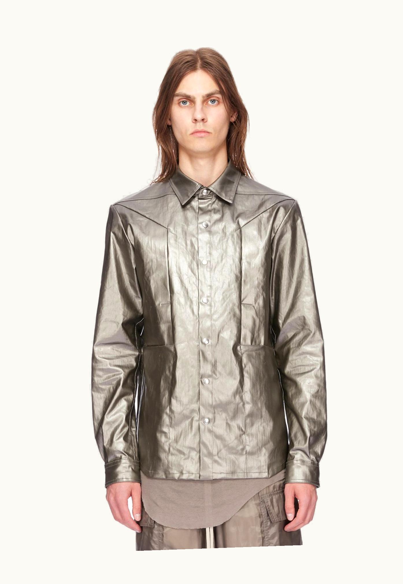 Rick Owens Rick Owens SS24 Lido Fogpocket Outershirt In Gun Metal Coated Stretch Denim