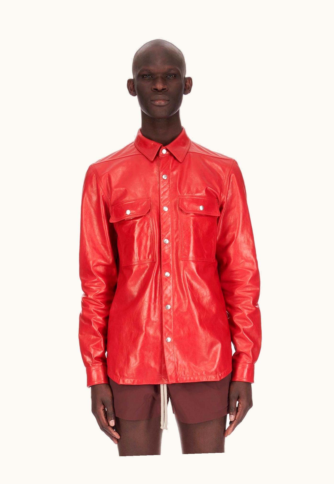 Rick Owens Rick Owens SS24 Lido Outershirt In Cardinal Red Sugar Calf Leather