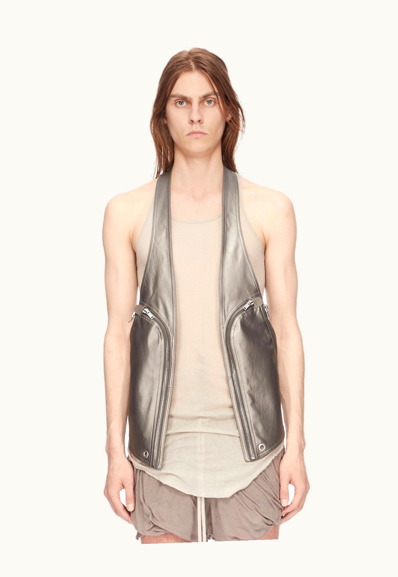 Rick Owens Rick Owens SS24 Lido Bauhaus Vest In Gun Metal Metallic Peached Lamb Skin