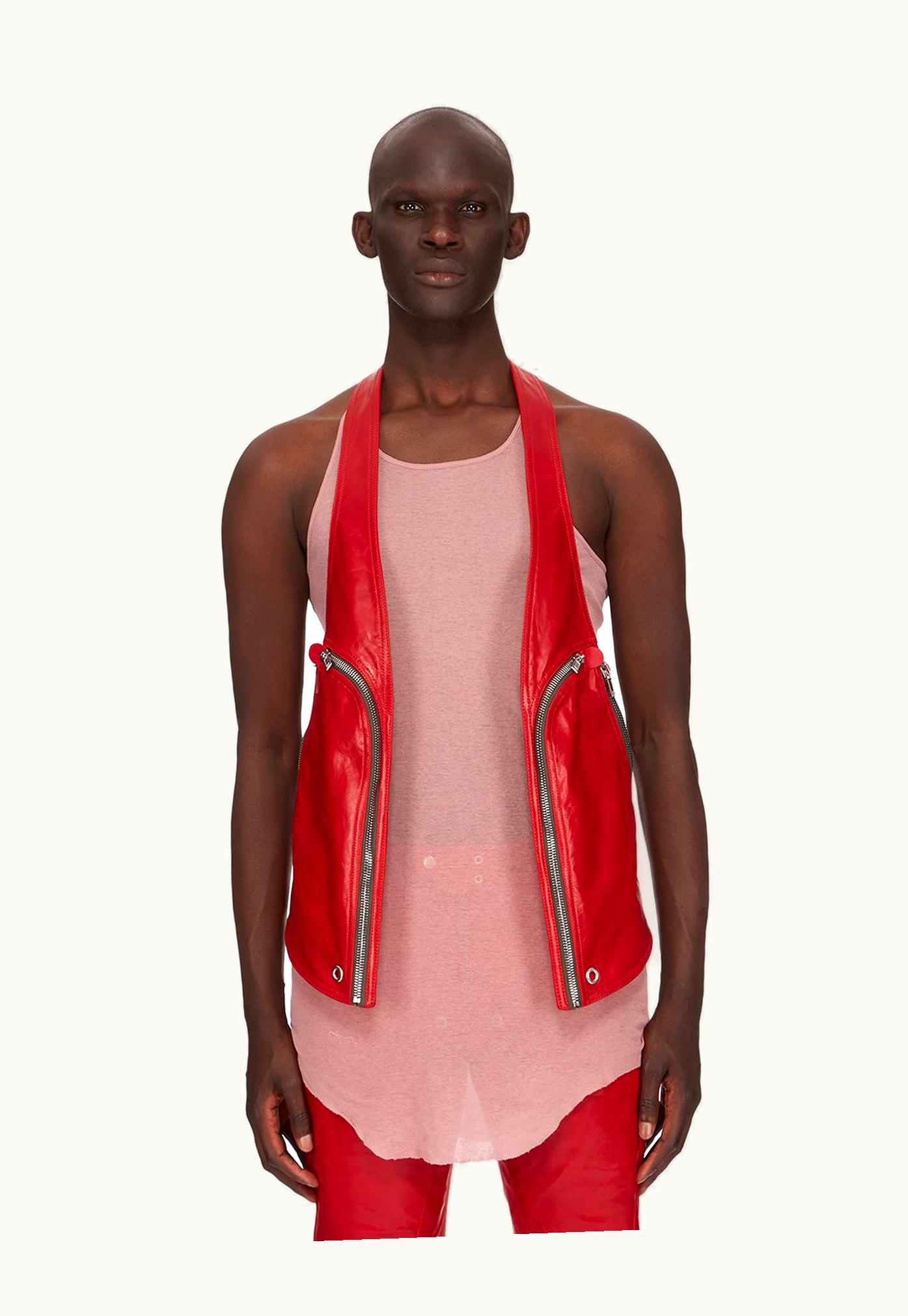 Rick Owens Rick Owens SS24 Lido Bauhaus Vest In Cardinal Red Sugar Calf Leather