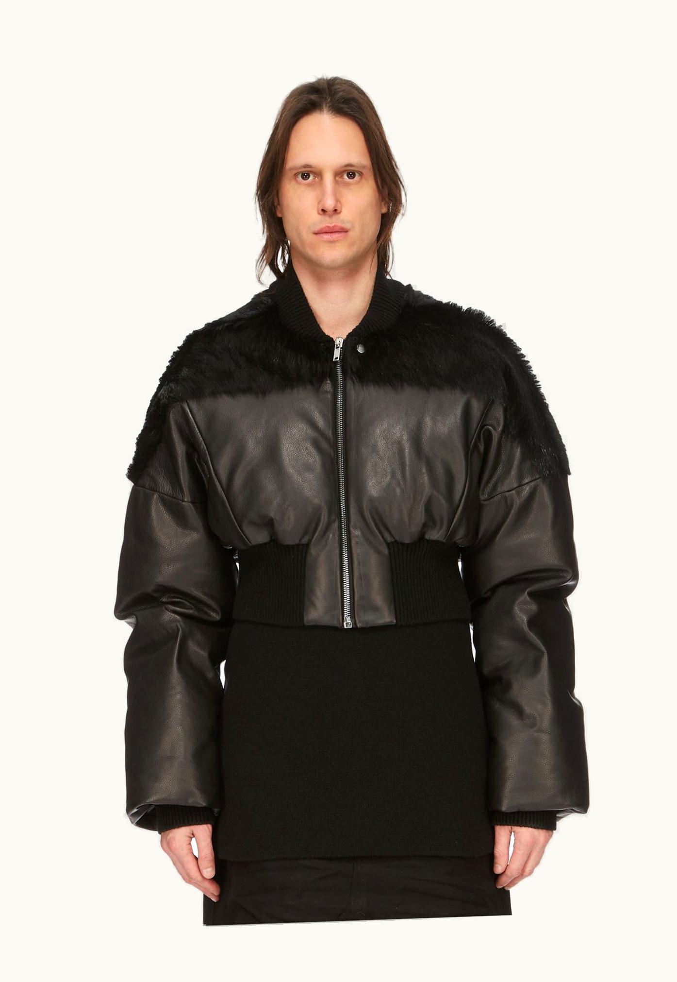 Rick Owens Rick Owens FW23 Luxor Runway Flight Jkt Cropped In Black Unshaved Cow Leather And Soft Grain Cow Leather