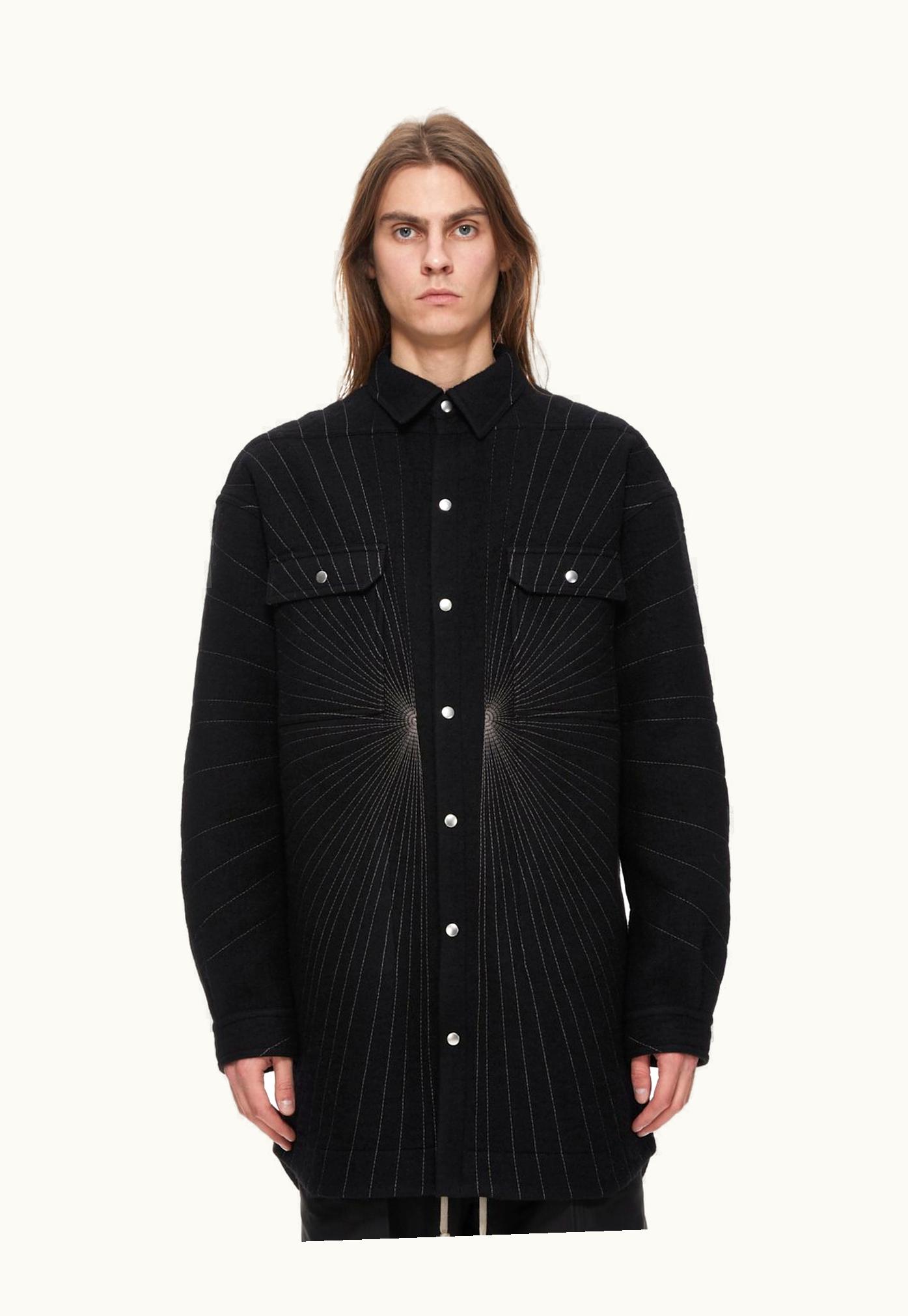 Rick Owens Rick Owens FW23 Luxor Oversized Outershirt In Black And Dust Radiance Embroidered Boiled Wool