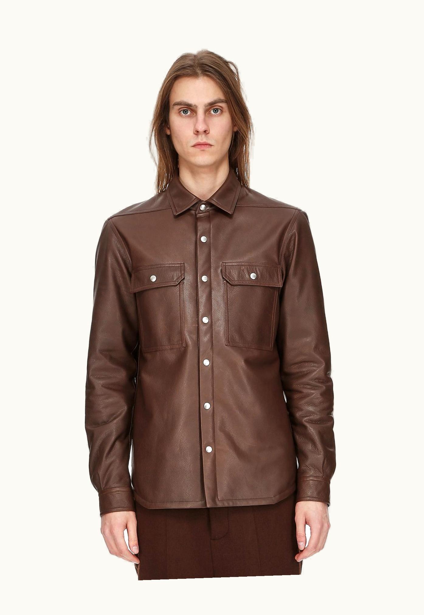 Rick Owens Rick Owens FW23 Luxor Outershirt In Brown Soft Grain Cow Leather