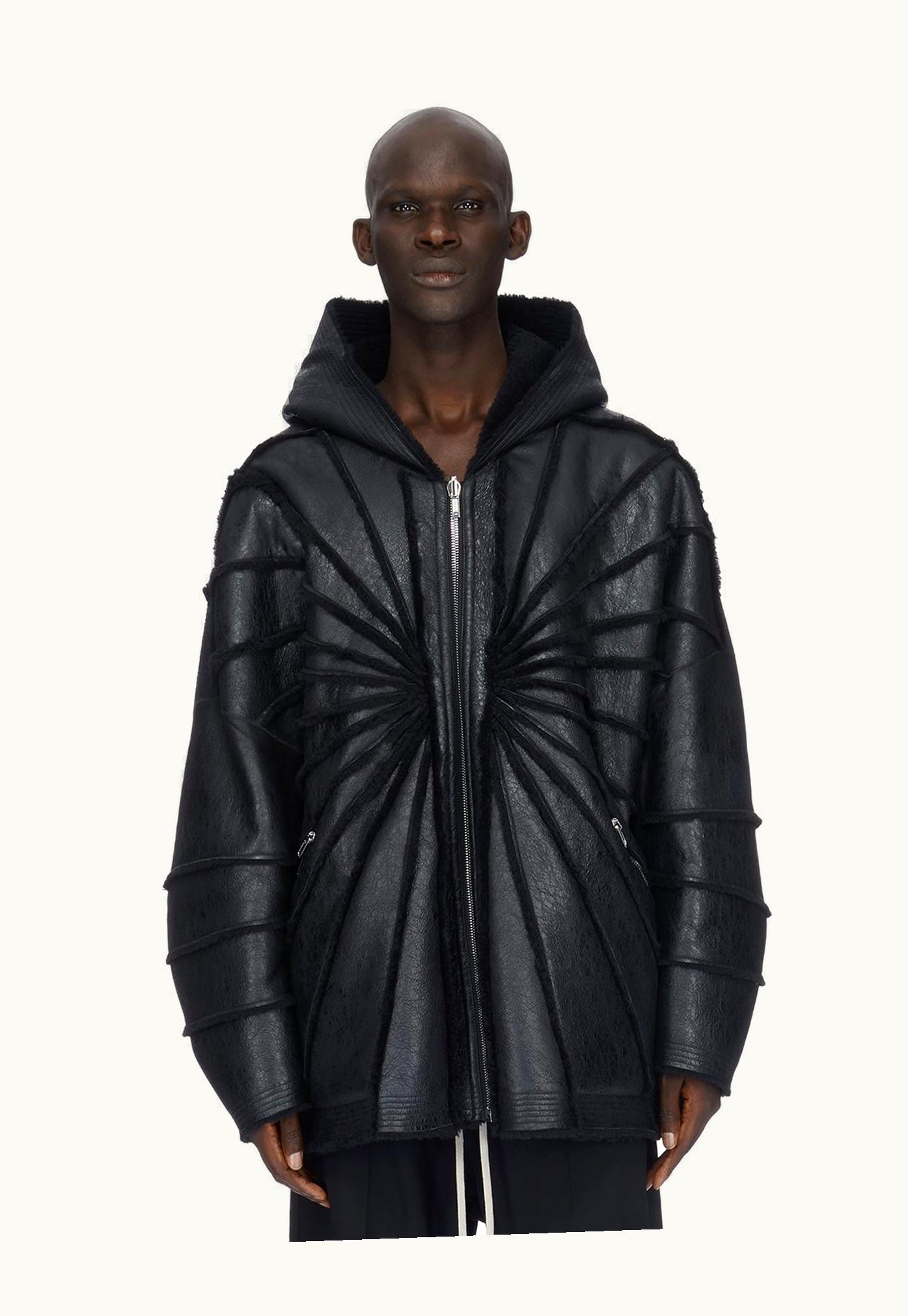 Rick Owens Rick Owens FW23 Luxor Jumbo Hooded Peter In Black Butter Lamb Shearling Radiance