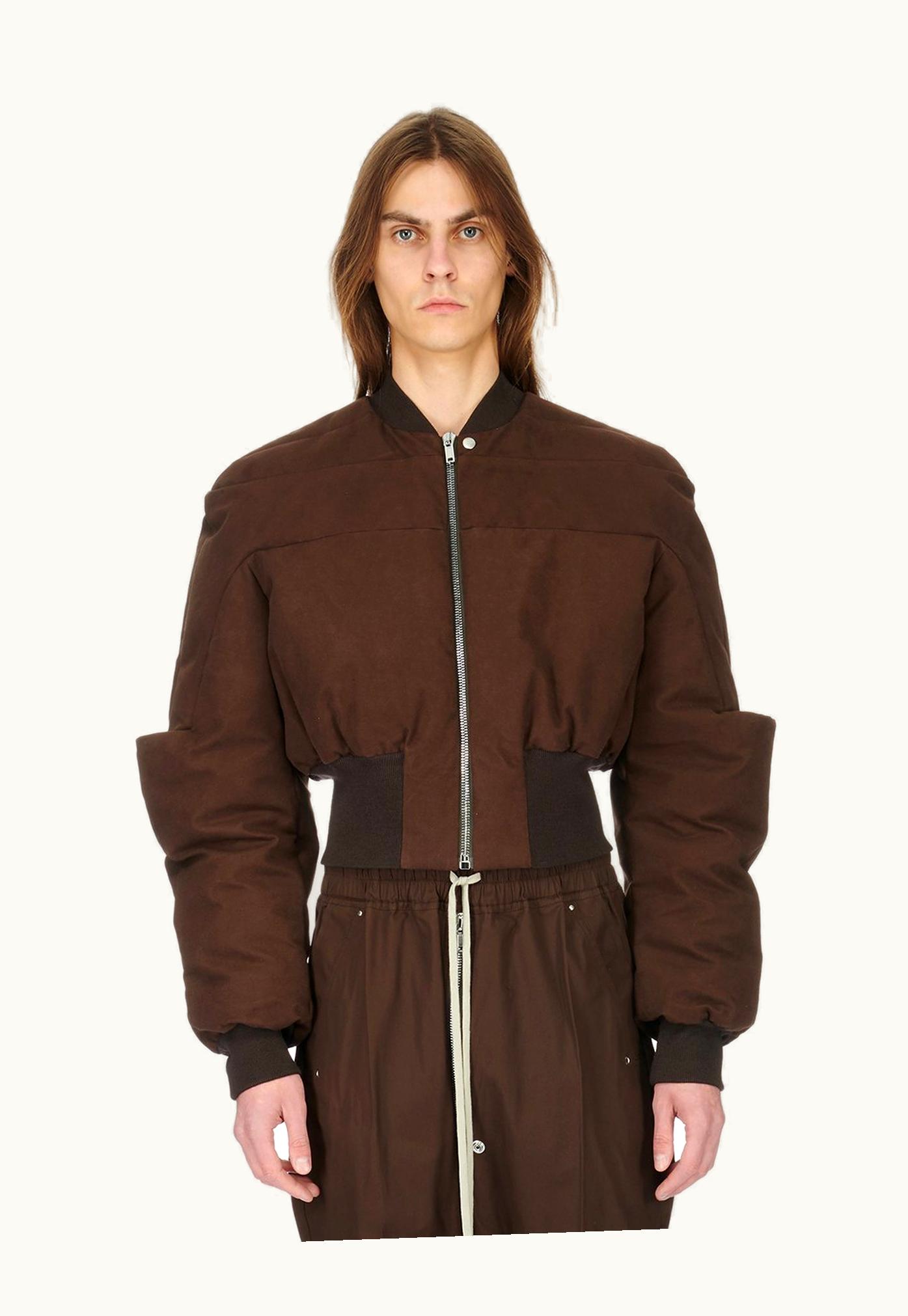 Rick Owens Rick Owens FW23 Luxor Girdered Bomber Cropped In Brown Heavy Moleskin