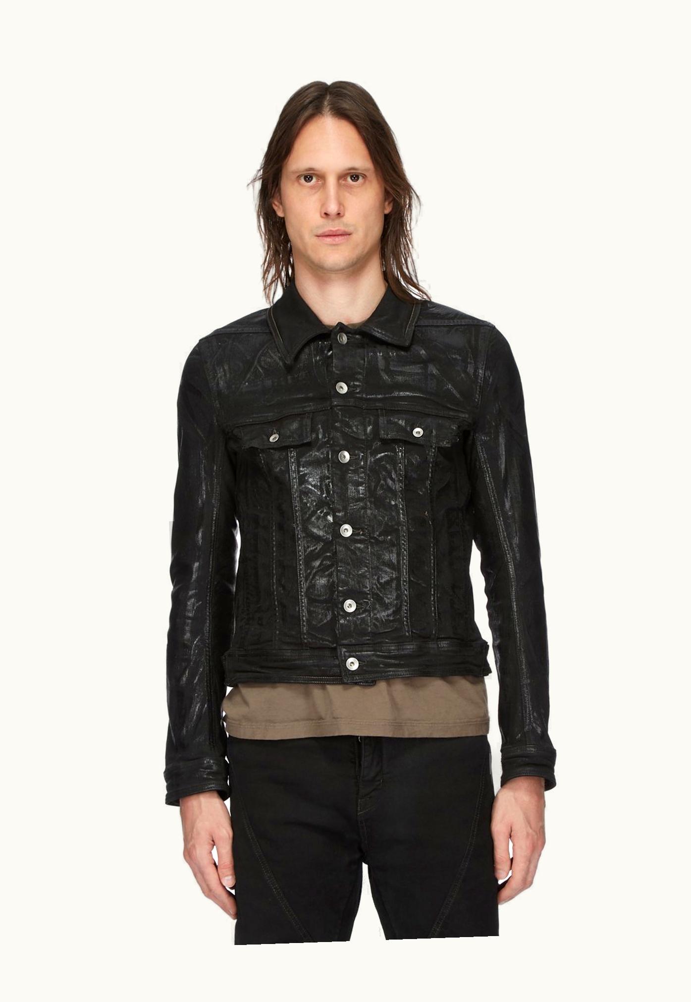 Rick Owens Rick Owens DRKSHDW SS24 Lido Trucker Jkt In Black Black Foil Stretch Denim