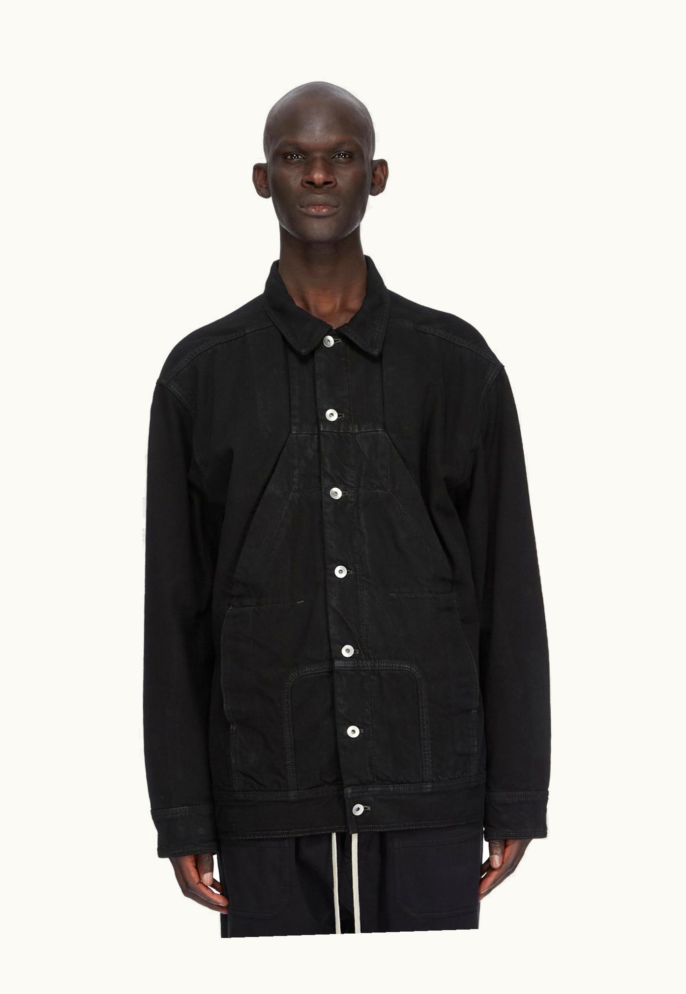 Rick Owens Rick Owens DRKSHDW SS24 Lido Sphinx Jumbo Worker Jkt In Black 13oz Blackety Black Denim