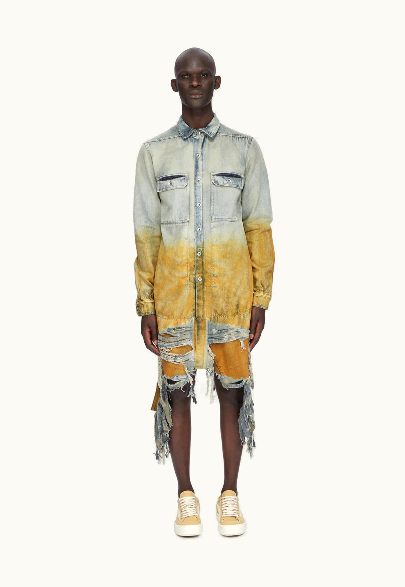 Rick Owens Rick Owens DRKSHDW SS24 Lido Outershirt In Sky / Orange Degrade 13oz Sky / Orange Degrade Denim