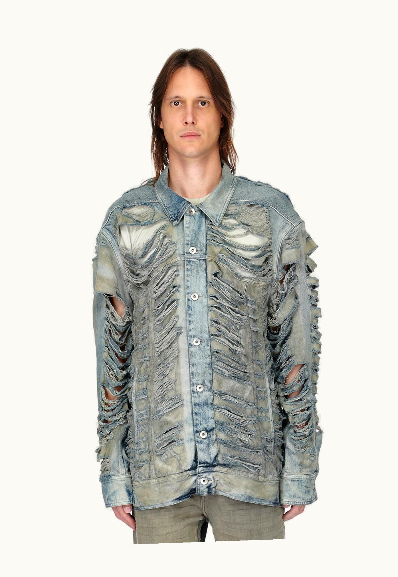 Rick Owens Rick Owens DRKSHDW FW23 Luxor Jumbo Worker In 13oz Mineral Pearl Shredded Denim