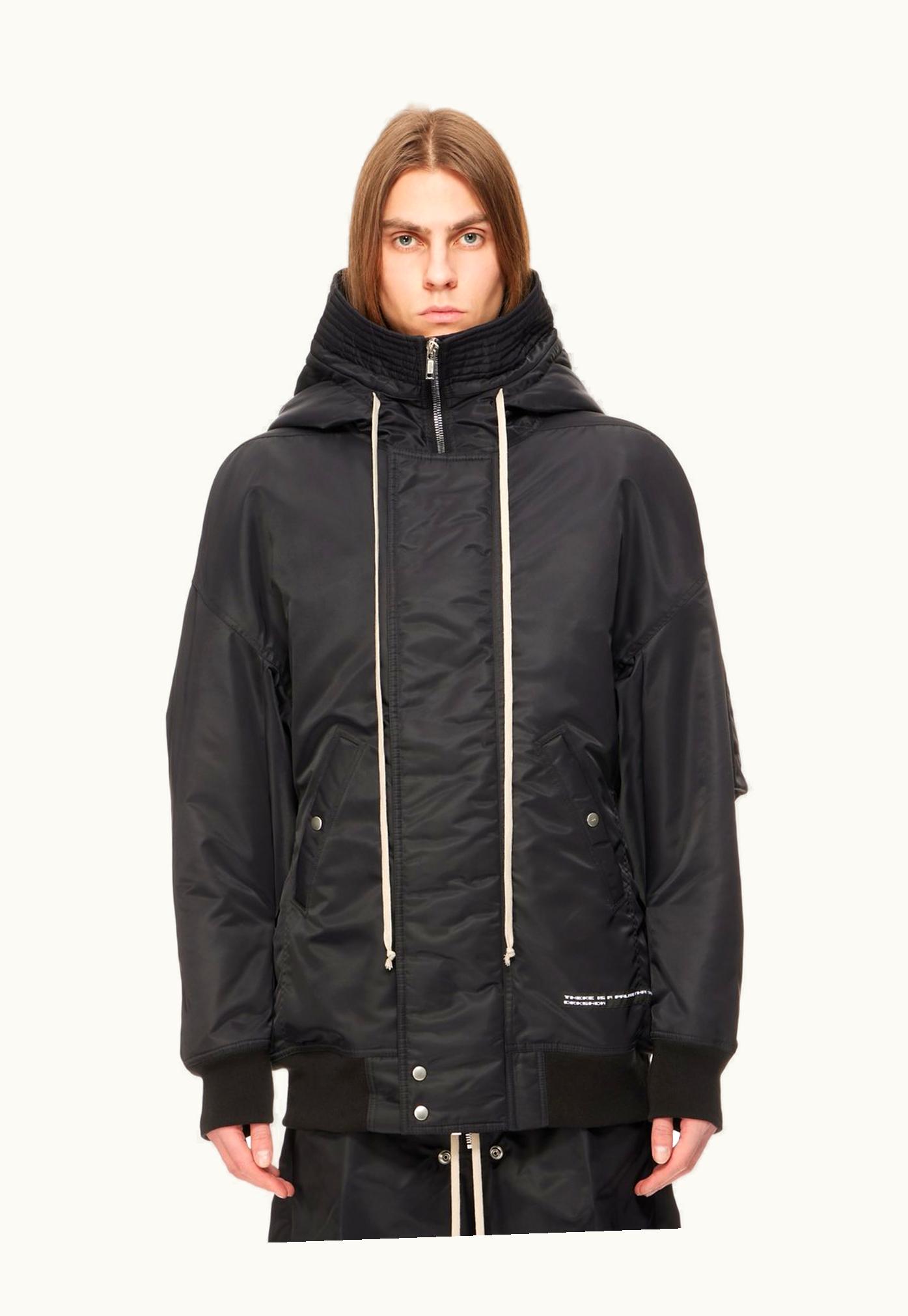 Rick Owens Rick Owens DRKSHDW FW23 Luxor Hooded Bomber In Black And Mauve Recycled Bomber