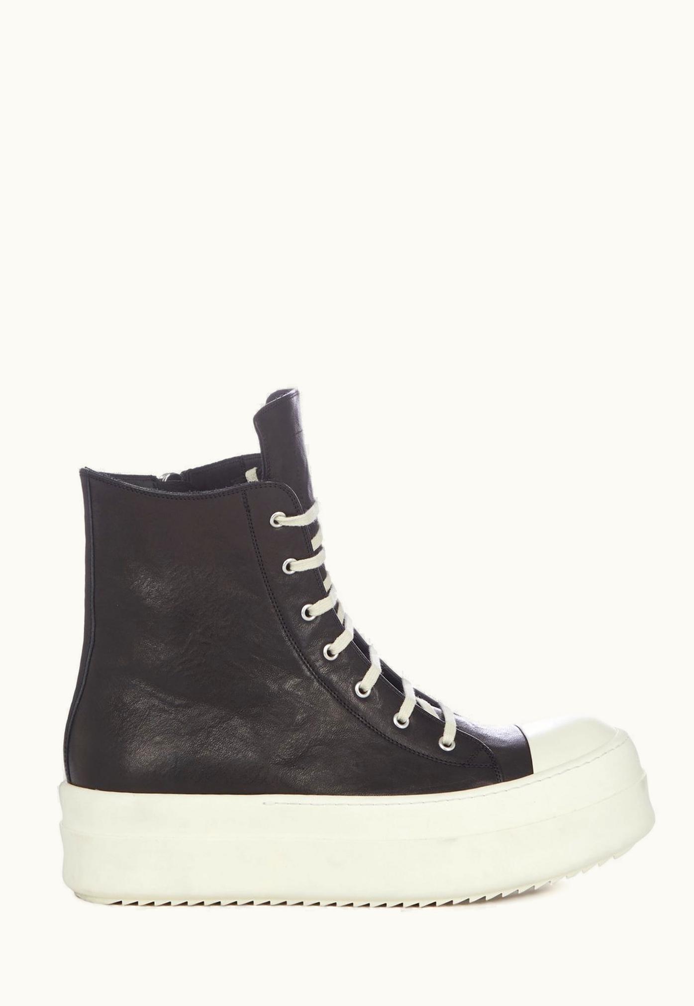 Rick Owens Rick Owens SS24 Lido Runway Mega Bumper Sneaks In Black / Milk / Milk Washed Calf