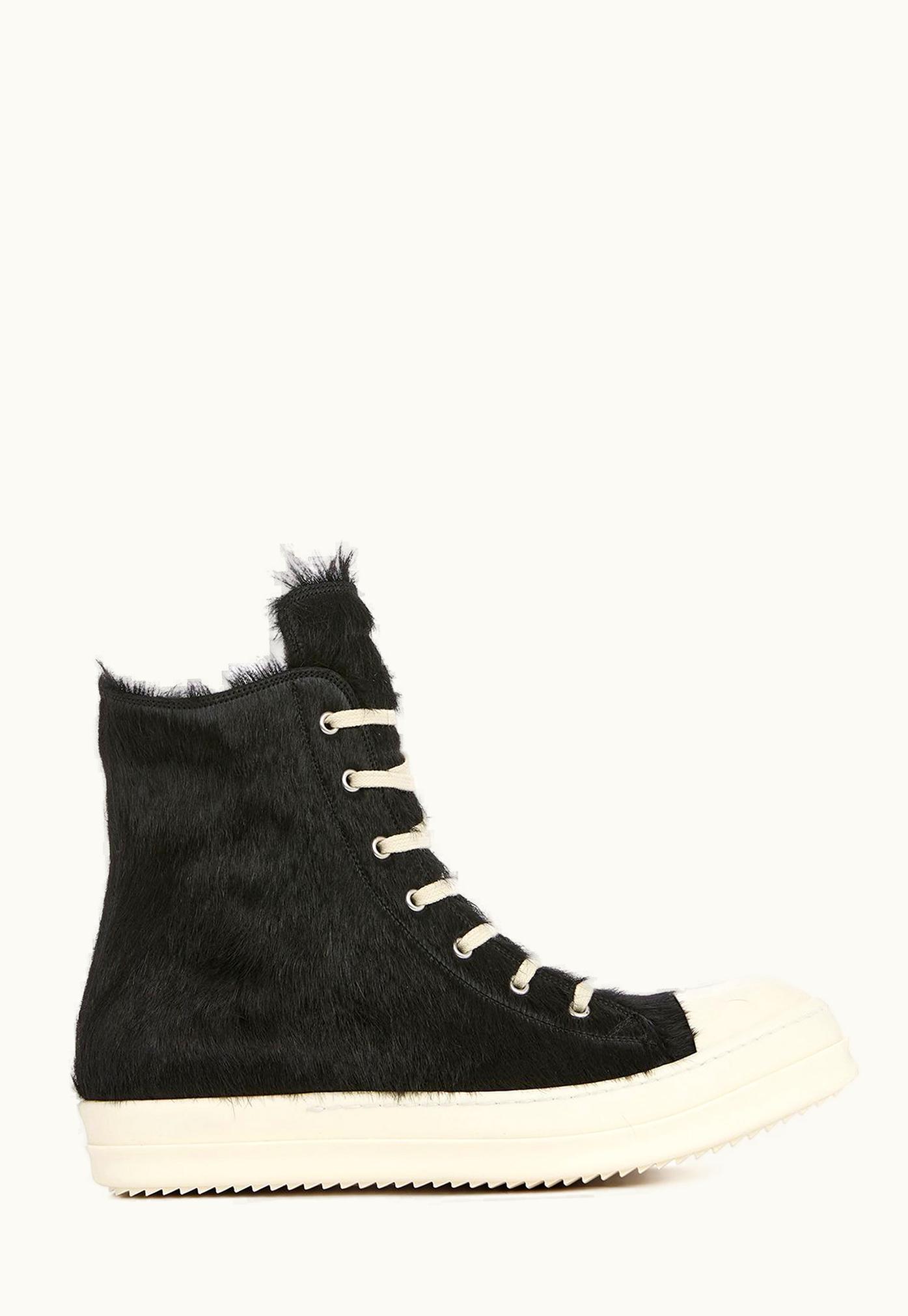 Rick Owens Rick Owens SS24 Lido Runway Sneakers In Black / Milk / Milk Unshaved Cow Leather
