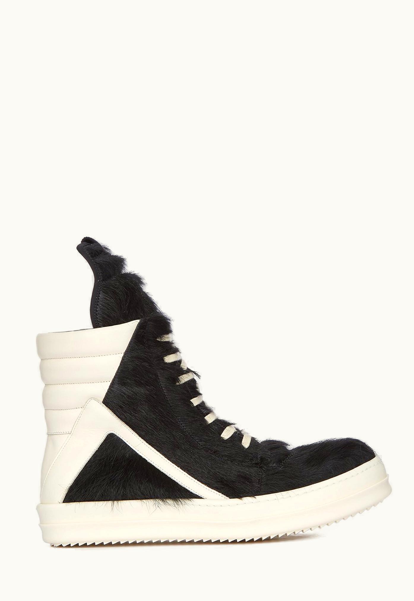 Rick Owens Rick Owens SS24 Lido Runway Geobasket In Black / Milk / Milk Unshaved Cow Leather And Full Grain Calf Leather