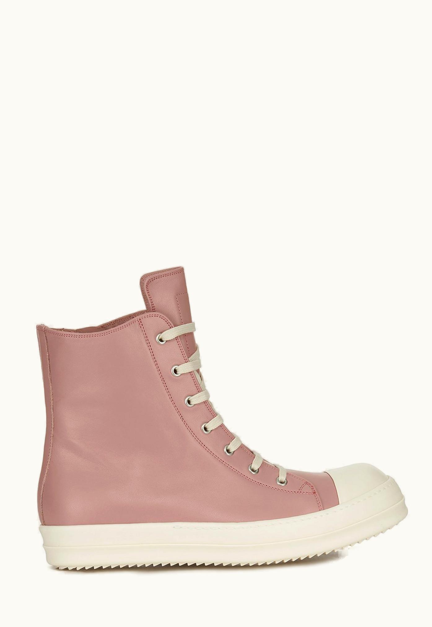 Rick Owens RICK OWENS SS24 Lido High-Top Sneakers in Dusty Pink and Milk Calf Leather