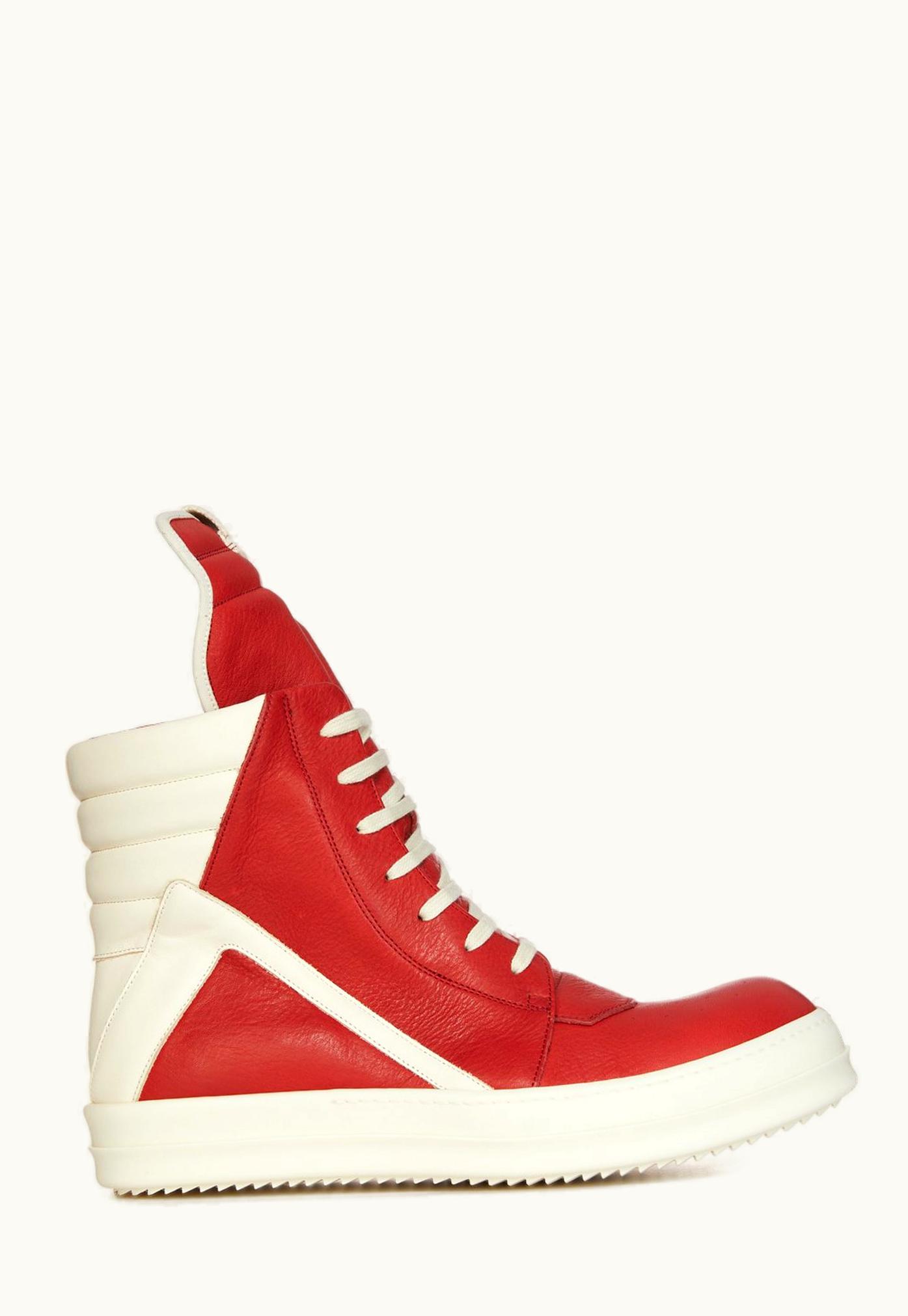 Rick Owens Rick Owens SS24 Lido Geobasket In Cardinal Red Washed Calf And Full Grain Calf Leather