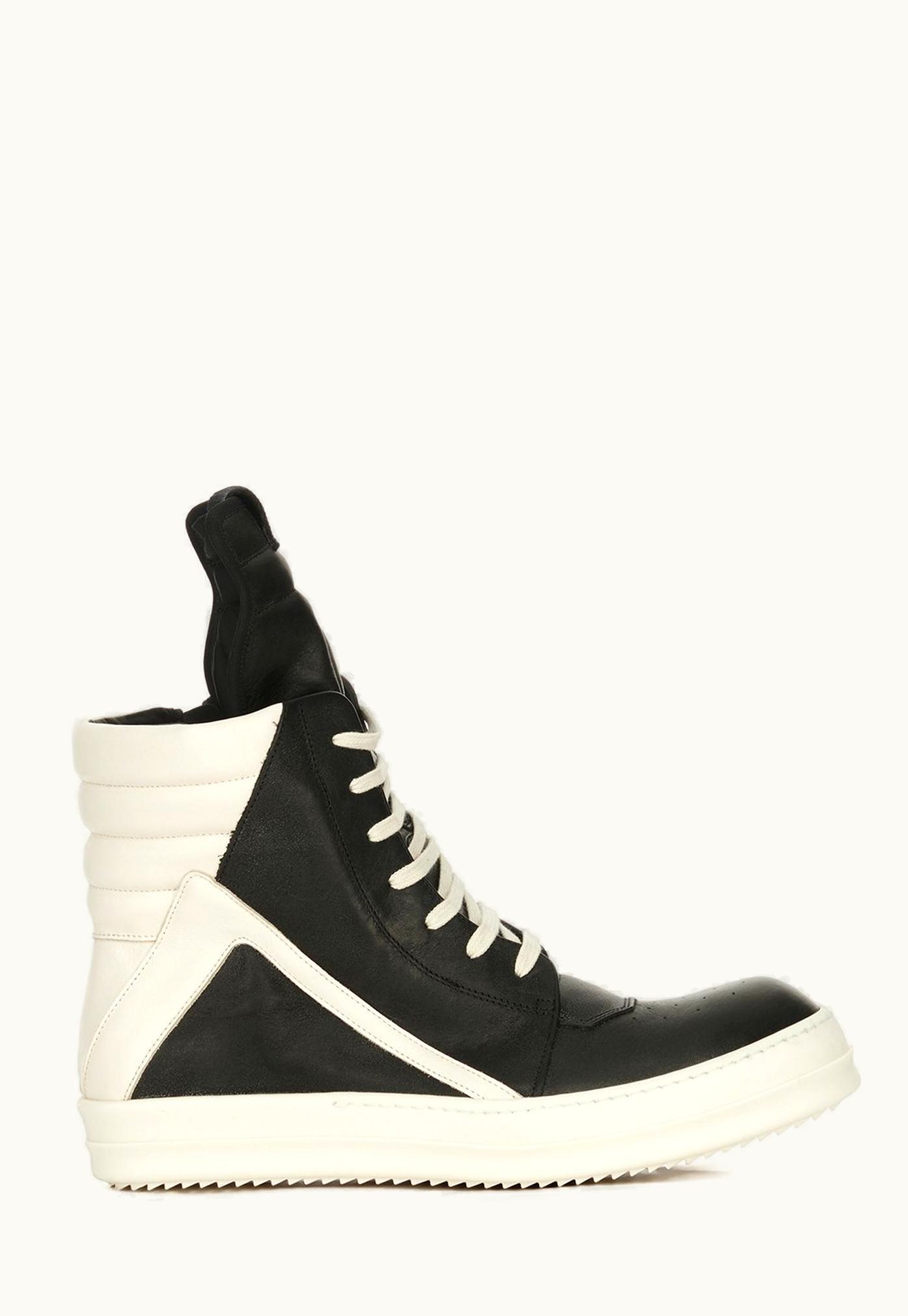 Rick Owens Rick Owens SS24 Lido Geobasket Veg-Tanned Calf Leather High-Top Sneakers in Black/Milk/Milk