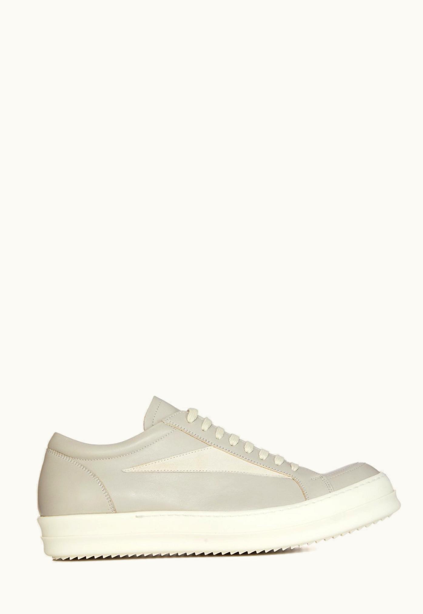 Rick Owens Rick Owens SS24 Lido Vintage Sneaks In Pearl And Milk Full Grain Calf Leather And Velour Suede