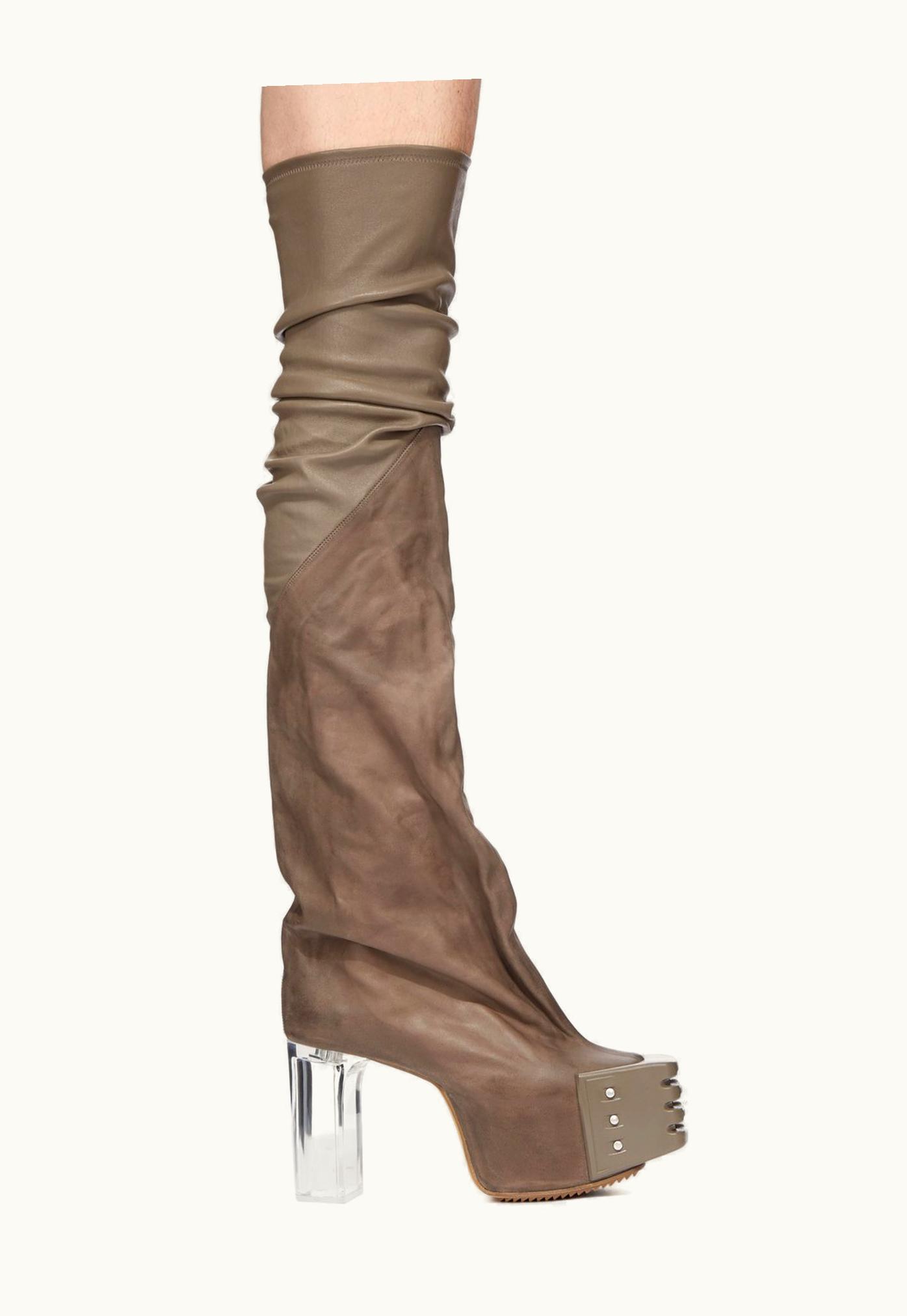 Rick Owens RICK OWENS FW23 LUXOR RUNWAY Flared Platforms Dust Stretch Lamb Leather and Greywolf Nubuck