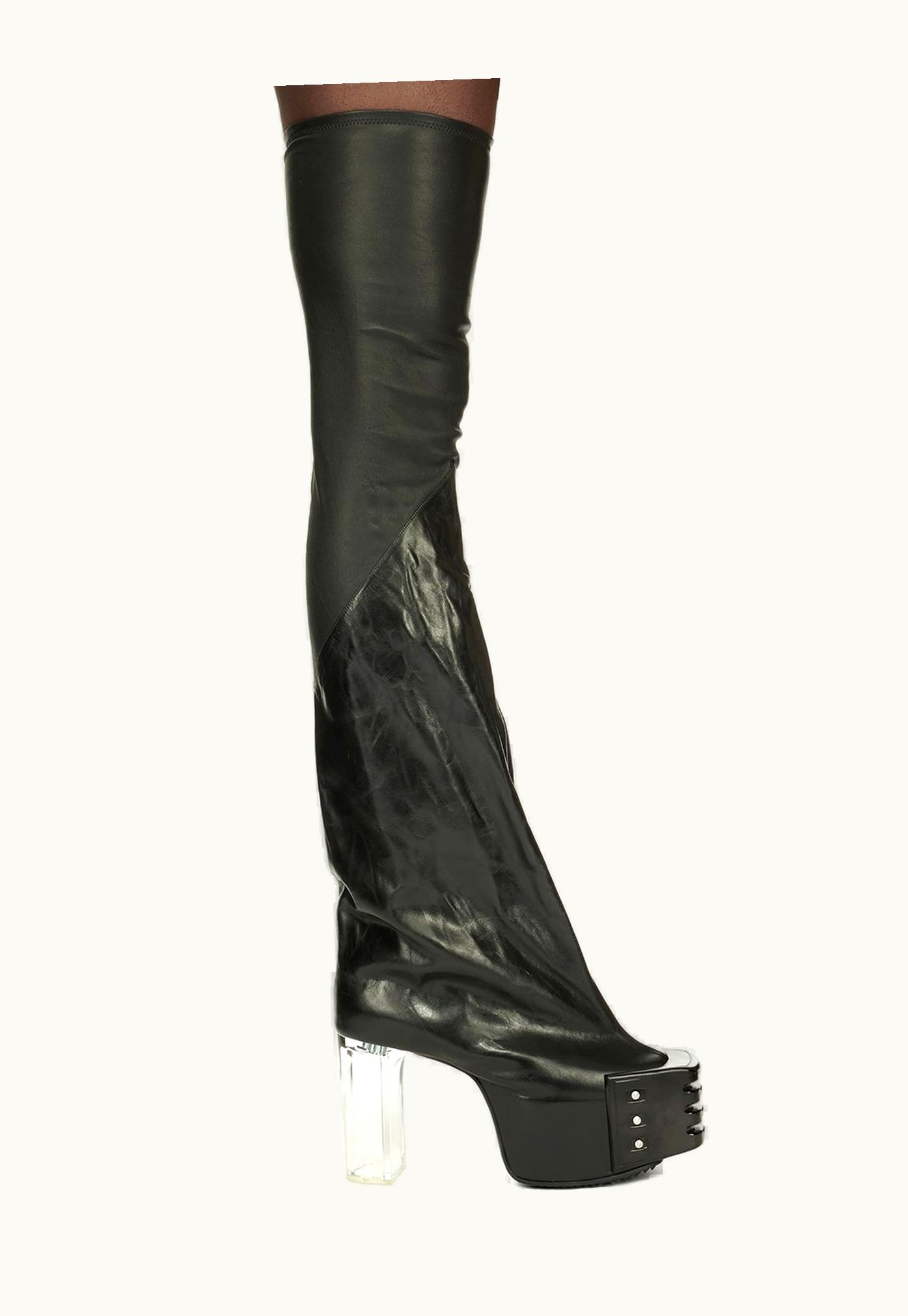 Rick Owens Rick Owens FW23 Luxor Flared Platforms 45 In Black Stretch Lamb Leather And Glaslux, Glossy Calf Leather