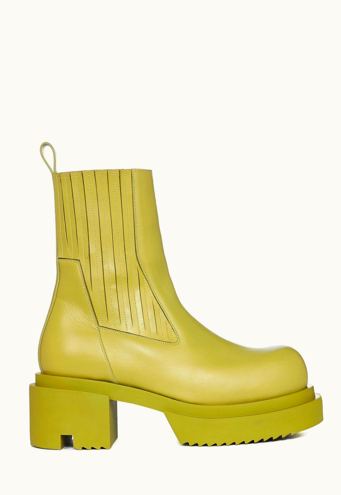Rick Owens Rick Owens Luxor Beatle Bogun Acid Yellow Calf Leather Above-Ankle Boots