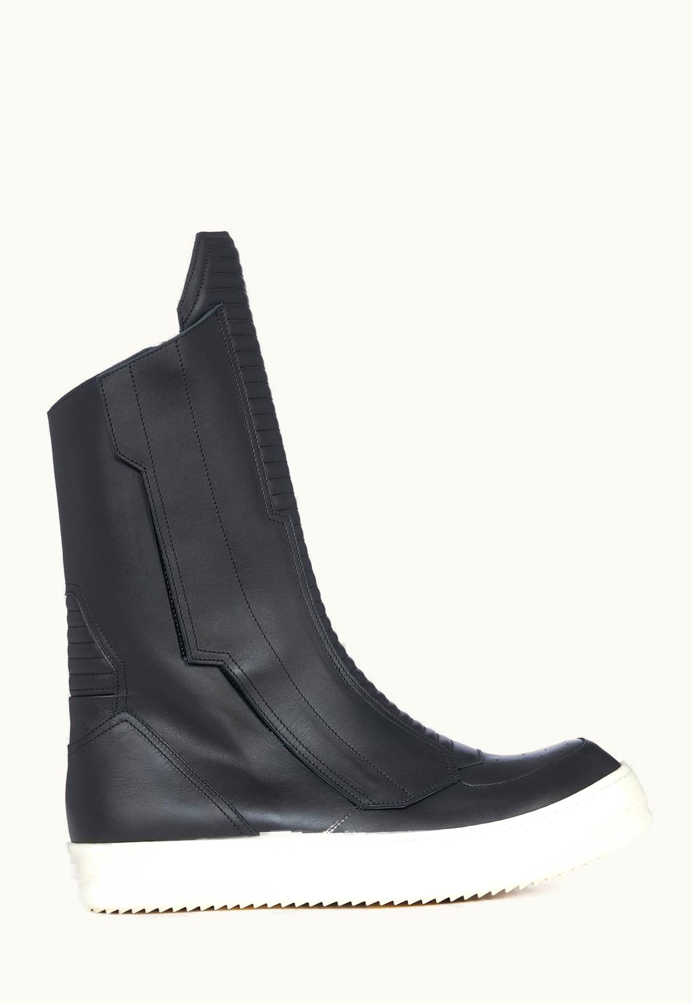 Rick Owens Rick Owens FW23 Luxor Biker Sneaks In Black And Milk Cortina Grease Calf Leather