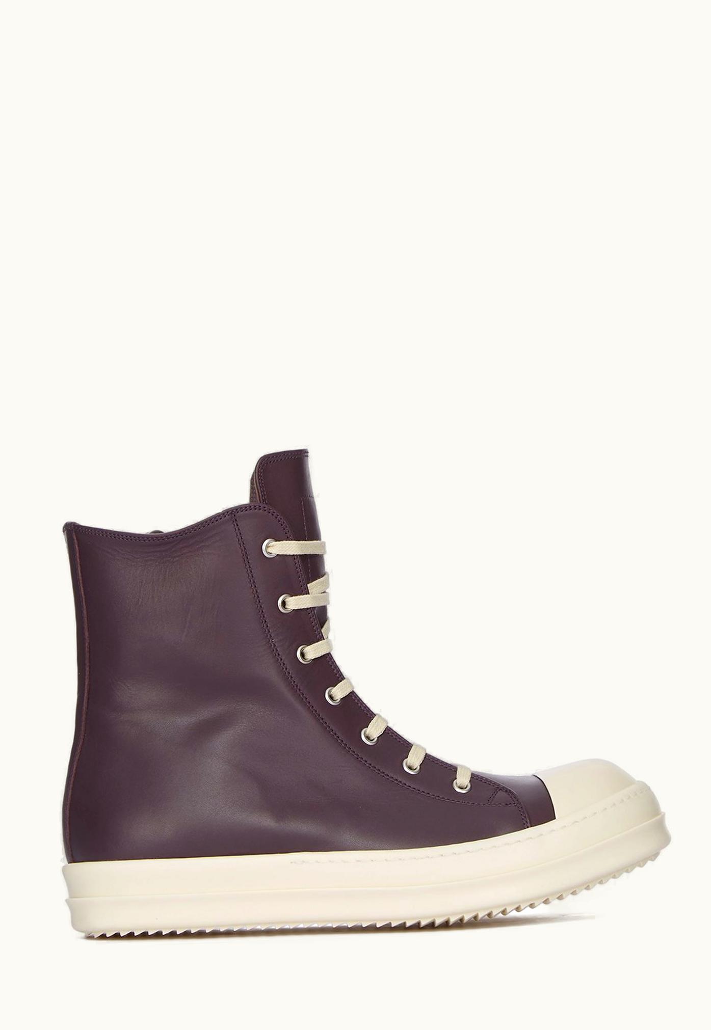 Rick Owens Rick Owens Luxor High-Top Sneakers in Amethyst and Milk Cortina Grease Calf Leather