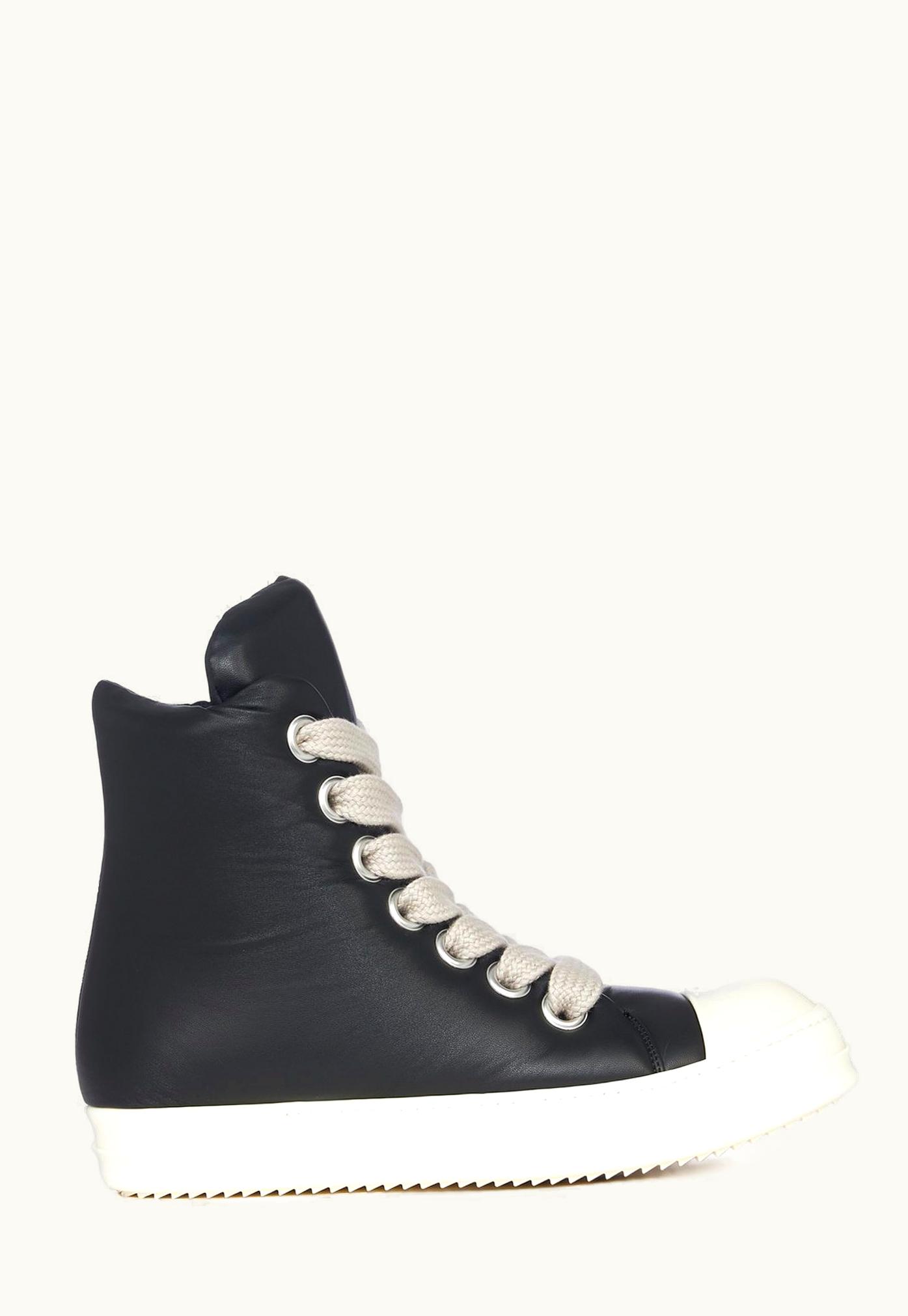 Rick Owens Rick Owens FW23 Luxor Jumbo Lace Padded Sneakers In Black And Milk Peached Lambskin
