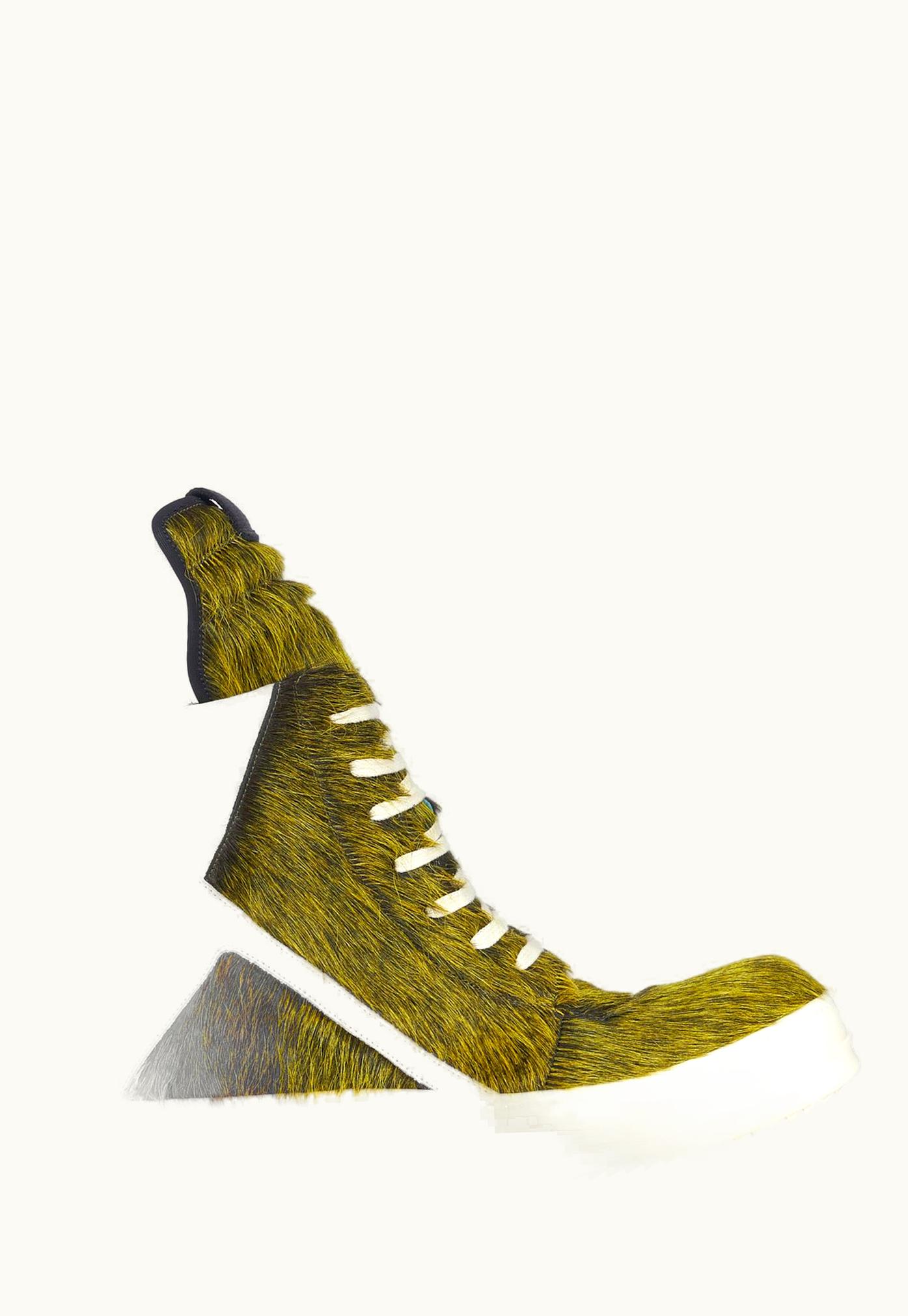 Rick Owens RICK OWENS FW23 LUXOR GEOBASKET In Acid Melange & Milk Fur