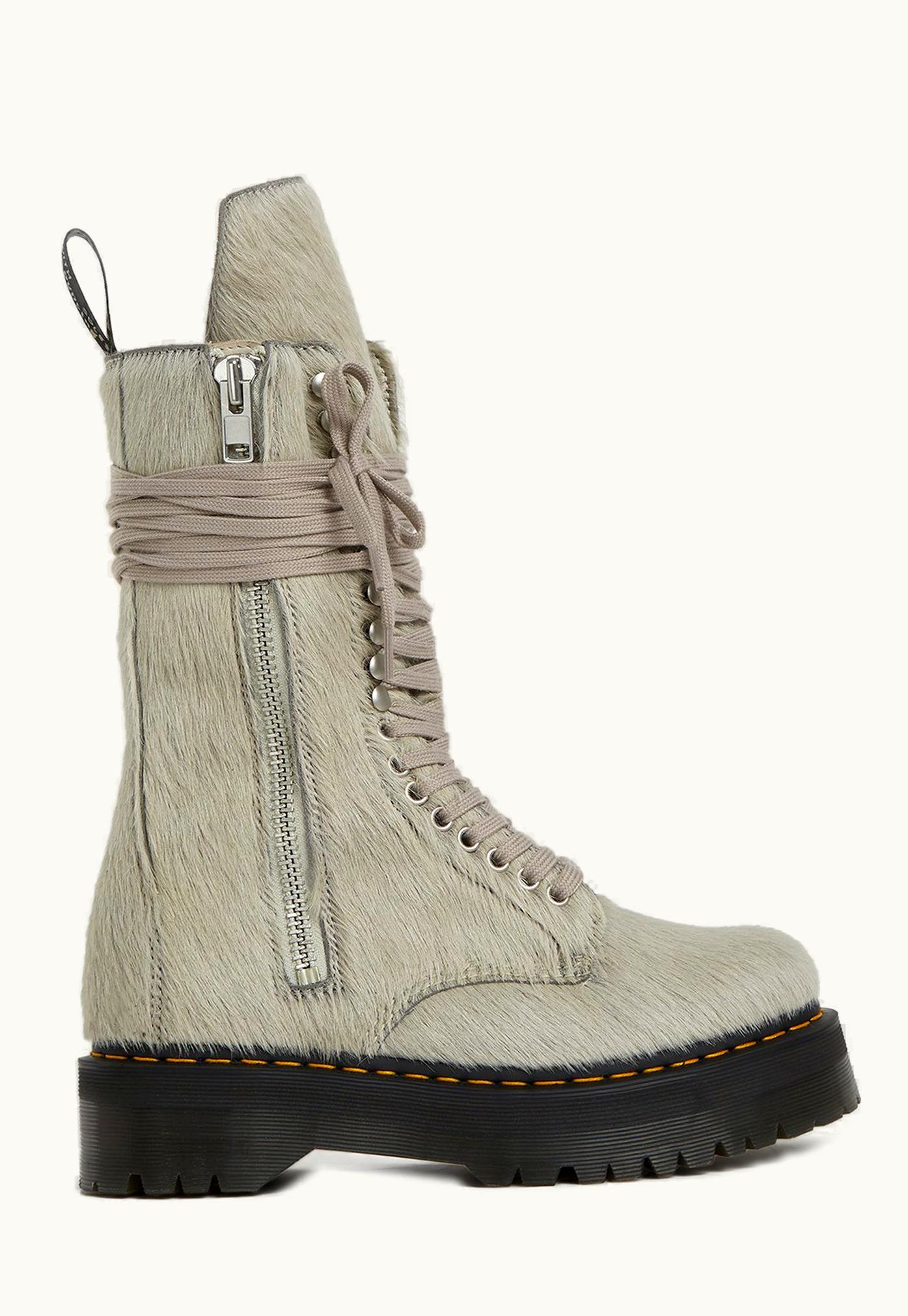 Rick Owens Dr. Martens x Rick Owens FW22 Strobe Calf Length Boot Pearl Hair-On Cow Leather