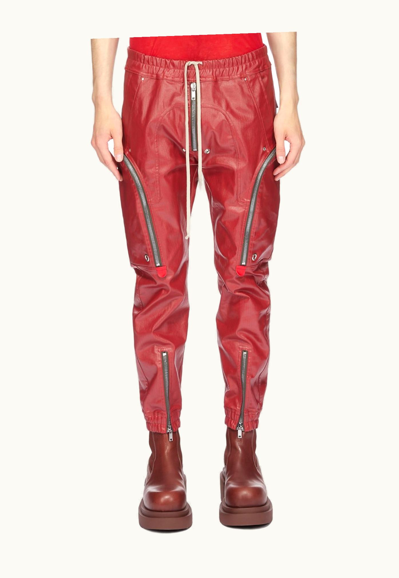 Rick Owens Rick Owens SS24 Lido Bauhaus Cargo In Cardinal Red Coated Stretch Denim