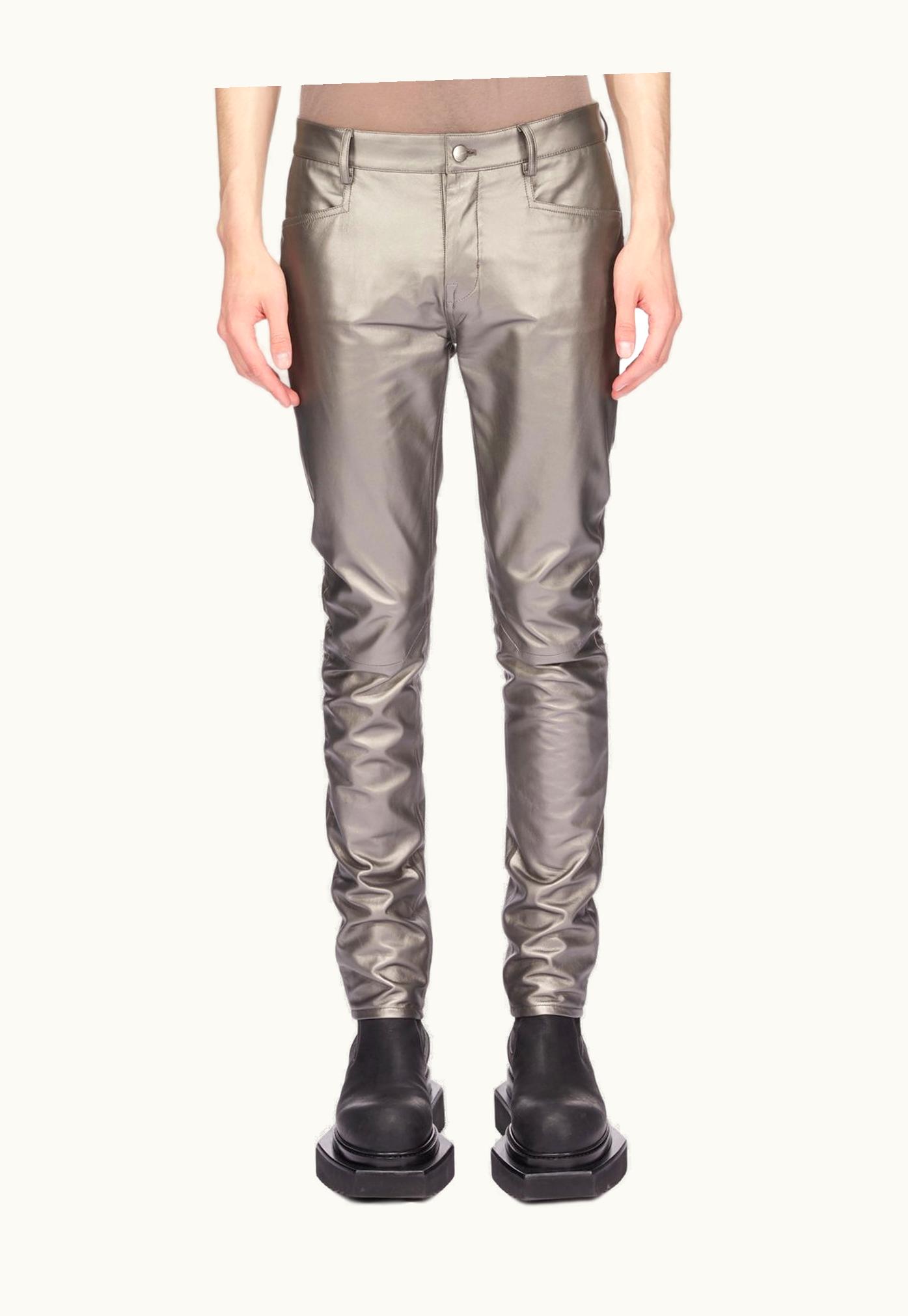 Rick Owens Rick Owens SS24 Lido Tyrone Jeans In Gun Metal Metallic Peached Lamb Skin