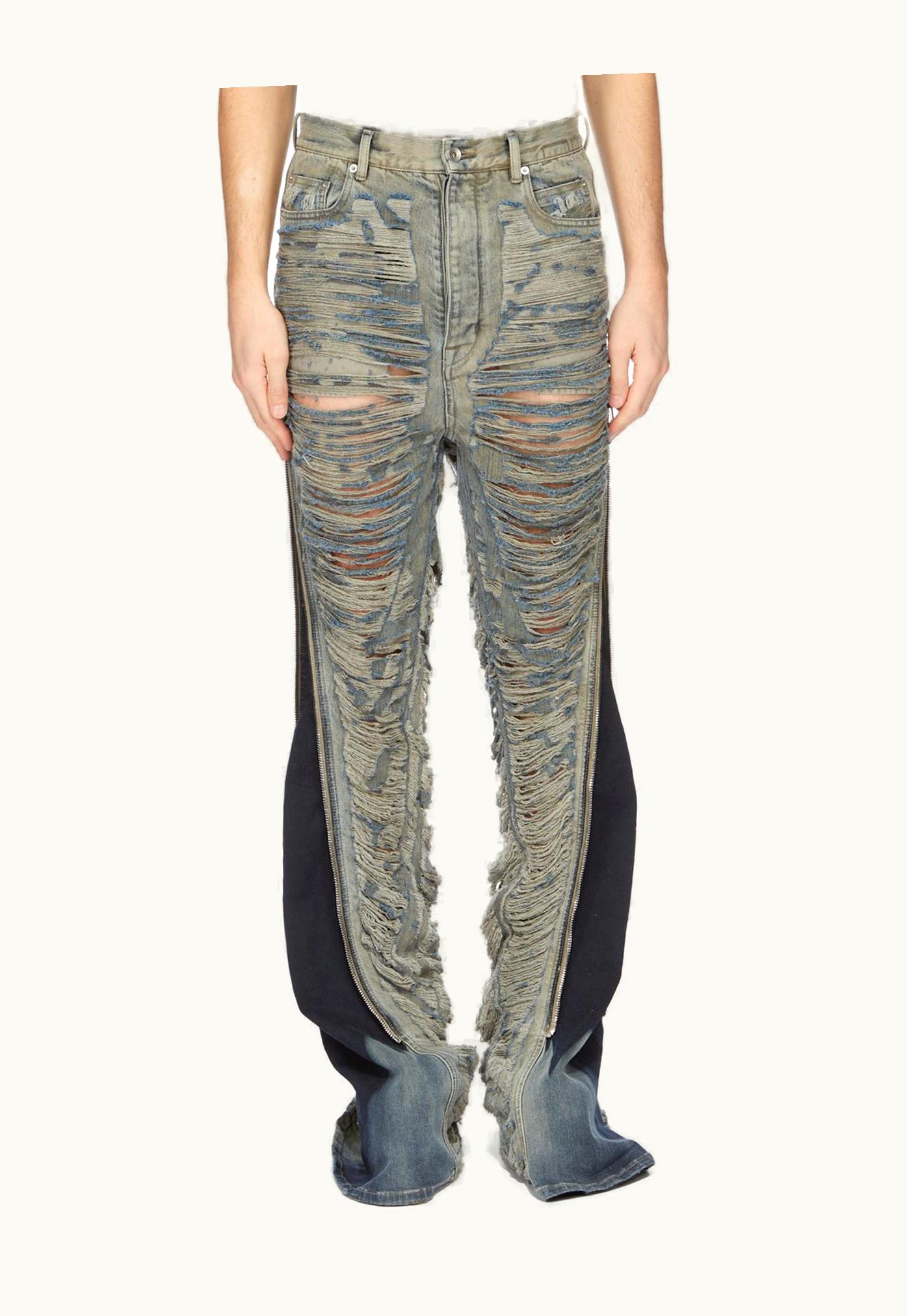 Rick Owens Rick Owens FW23 Luxor Runway Bolan Banana In 13oz Mineral Pearl Shredded Denim